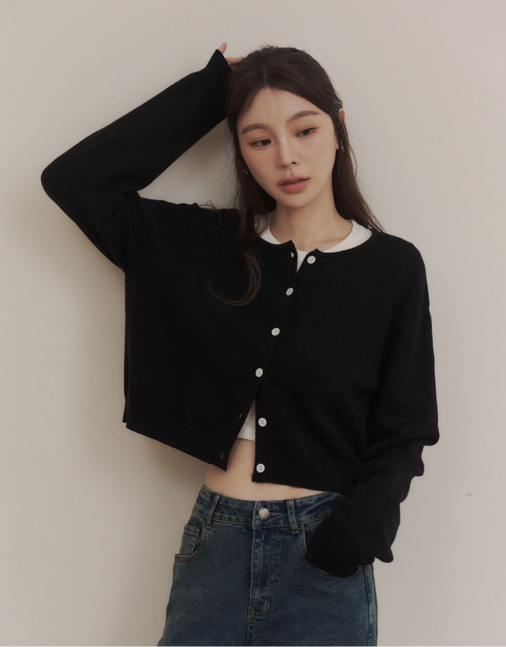 圓領撞色釦針織外套