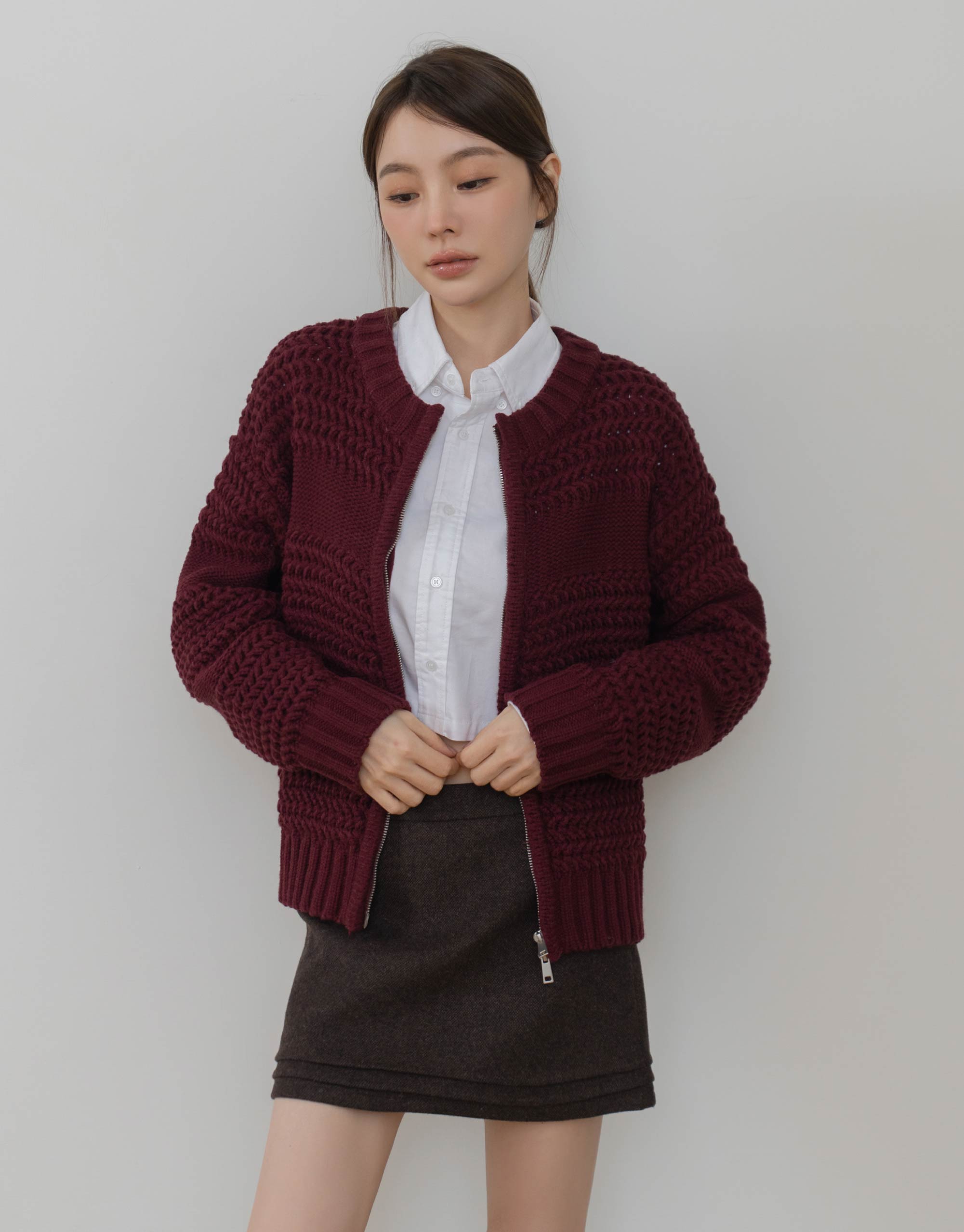 織紋雙拉鍊針織外套