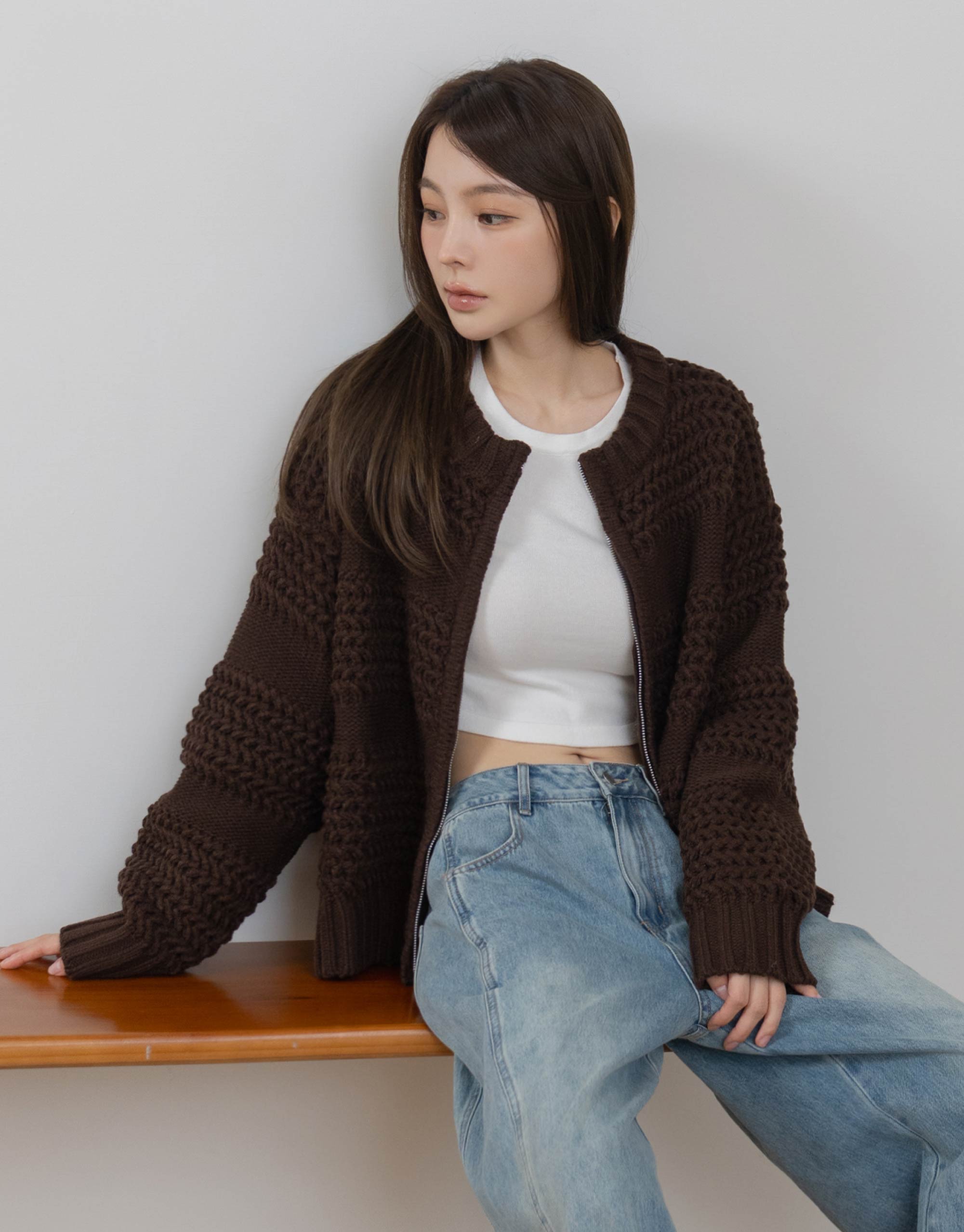 織紋雙拉鍊針織外套