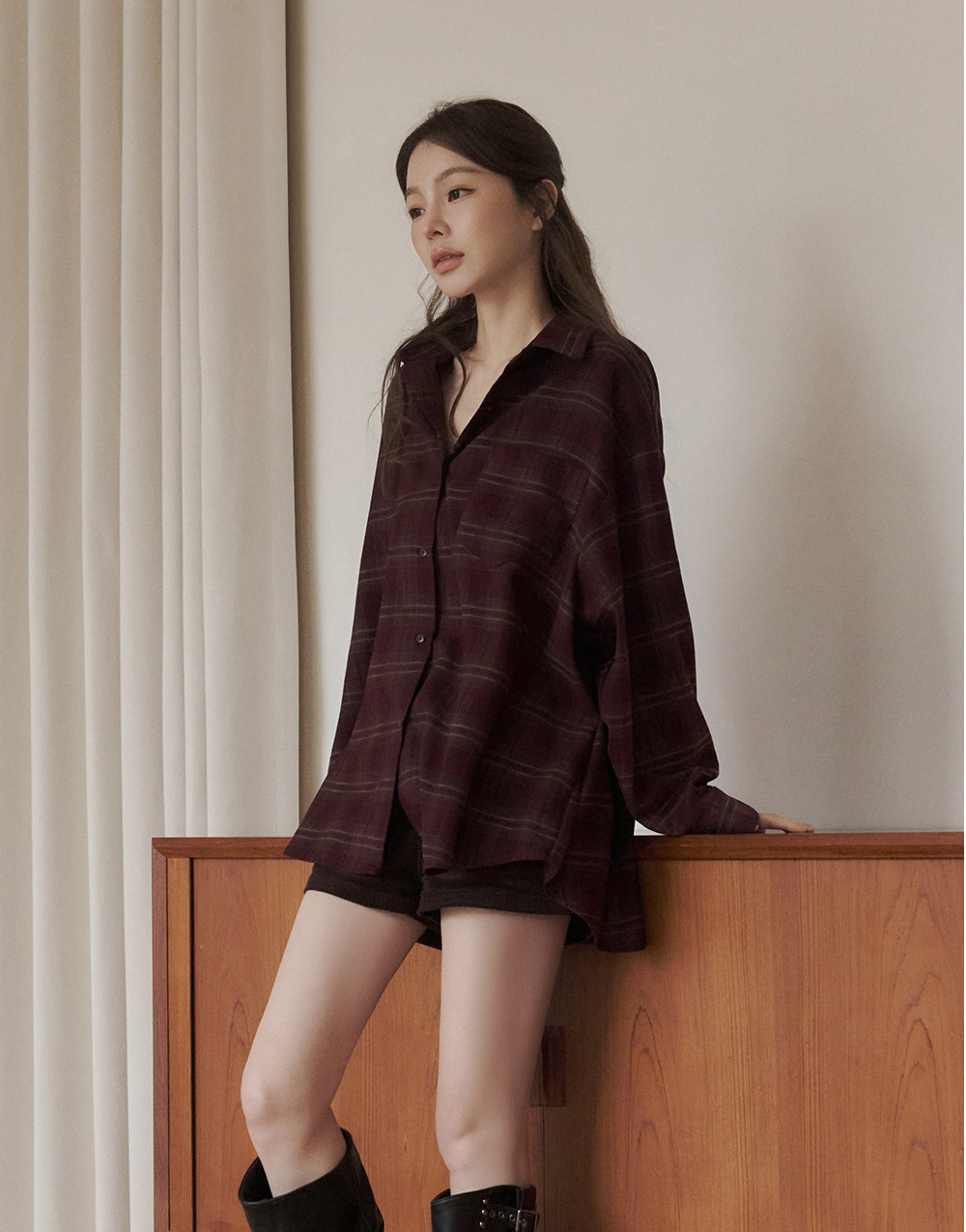 磨毛感格紋襯衫