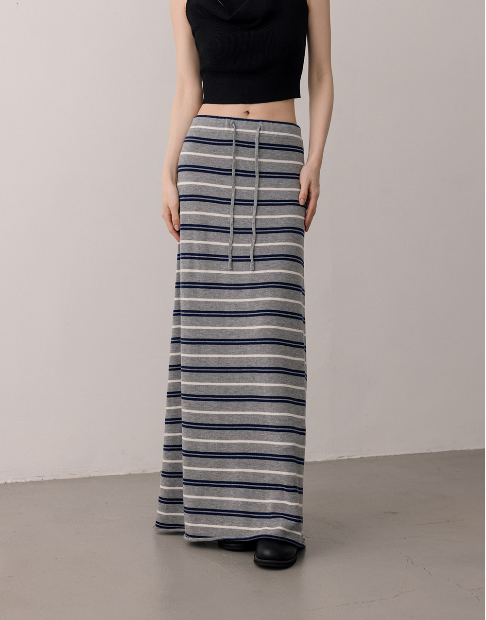 羊毛條紋針織長裙