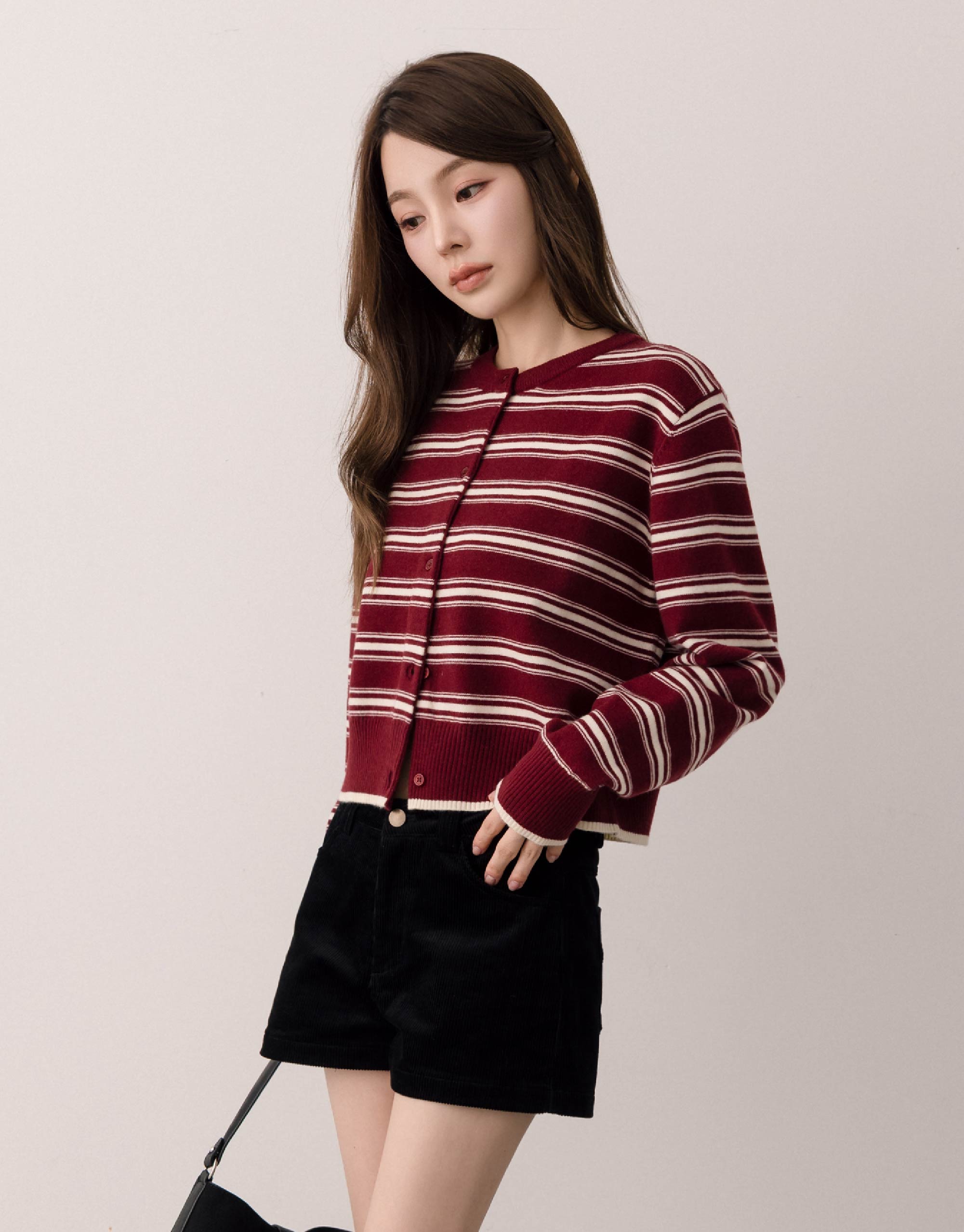 羊毛條紋針織外套