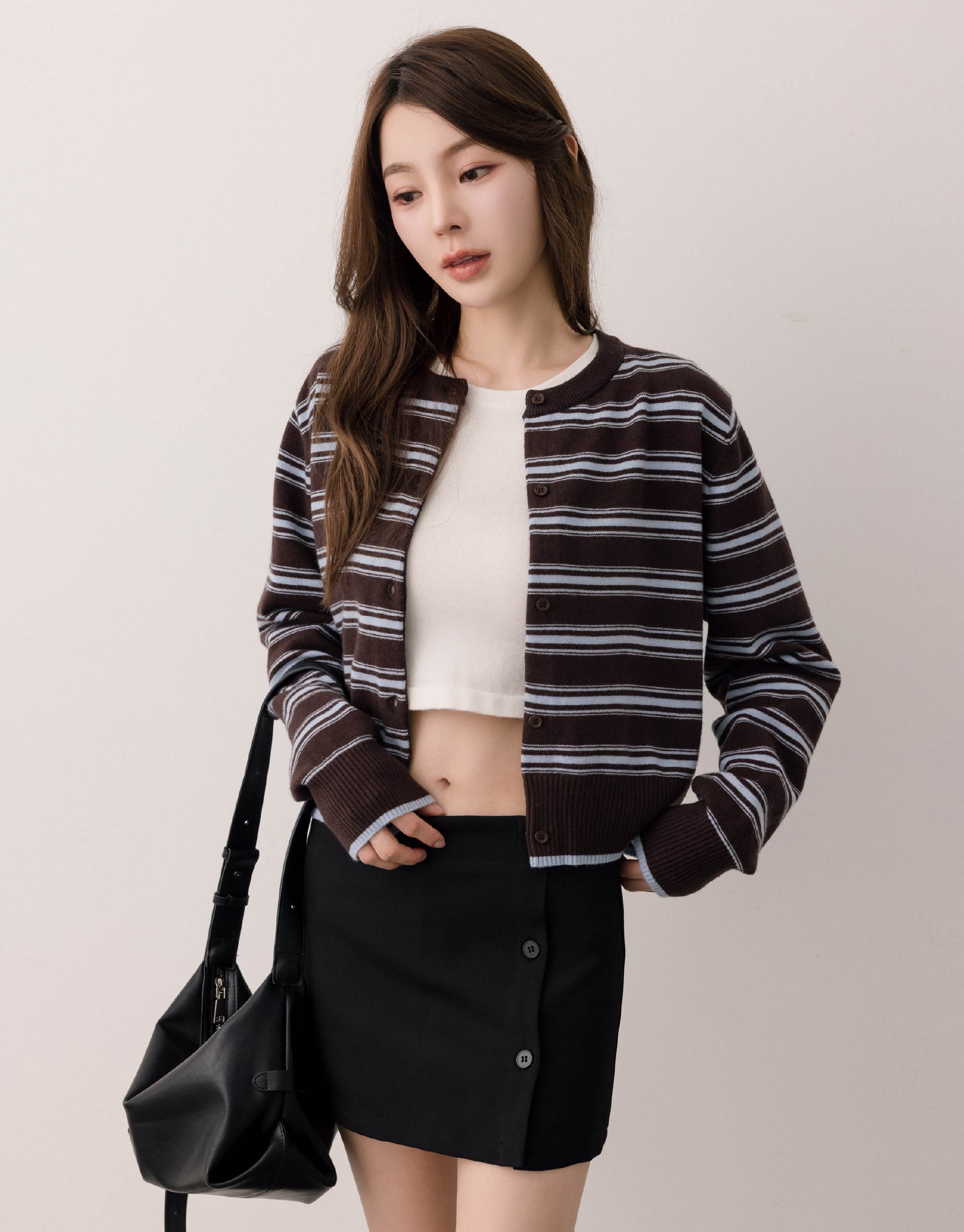 羊毛條紋針織外套