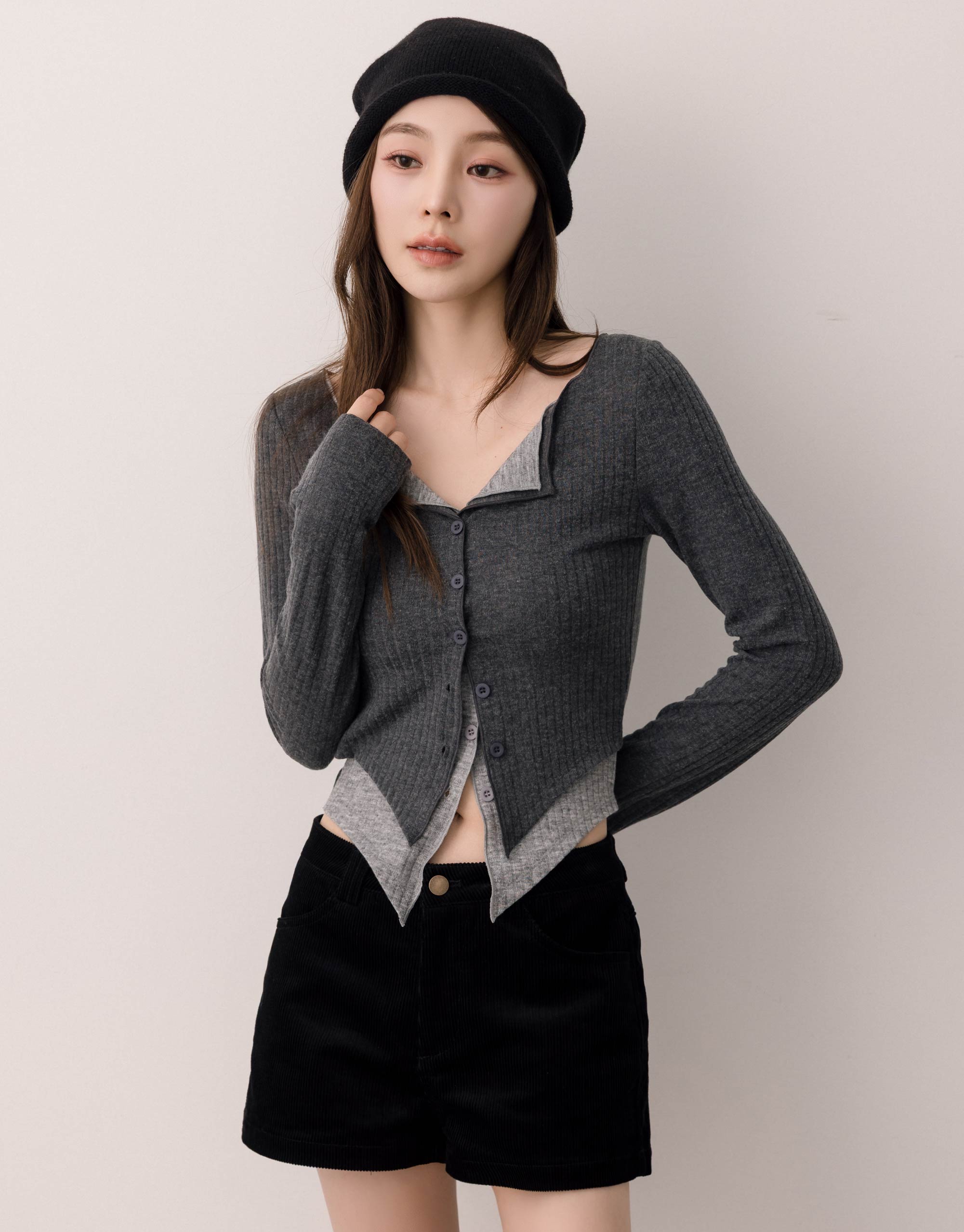 假兩件直坑條上衣