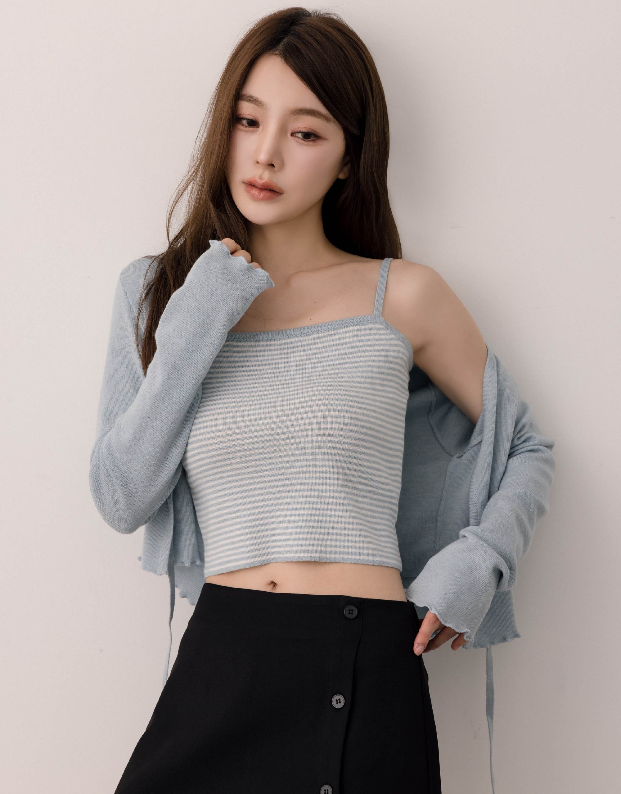 細肩條紋針織背心