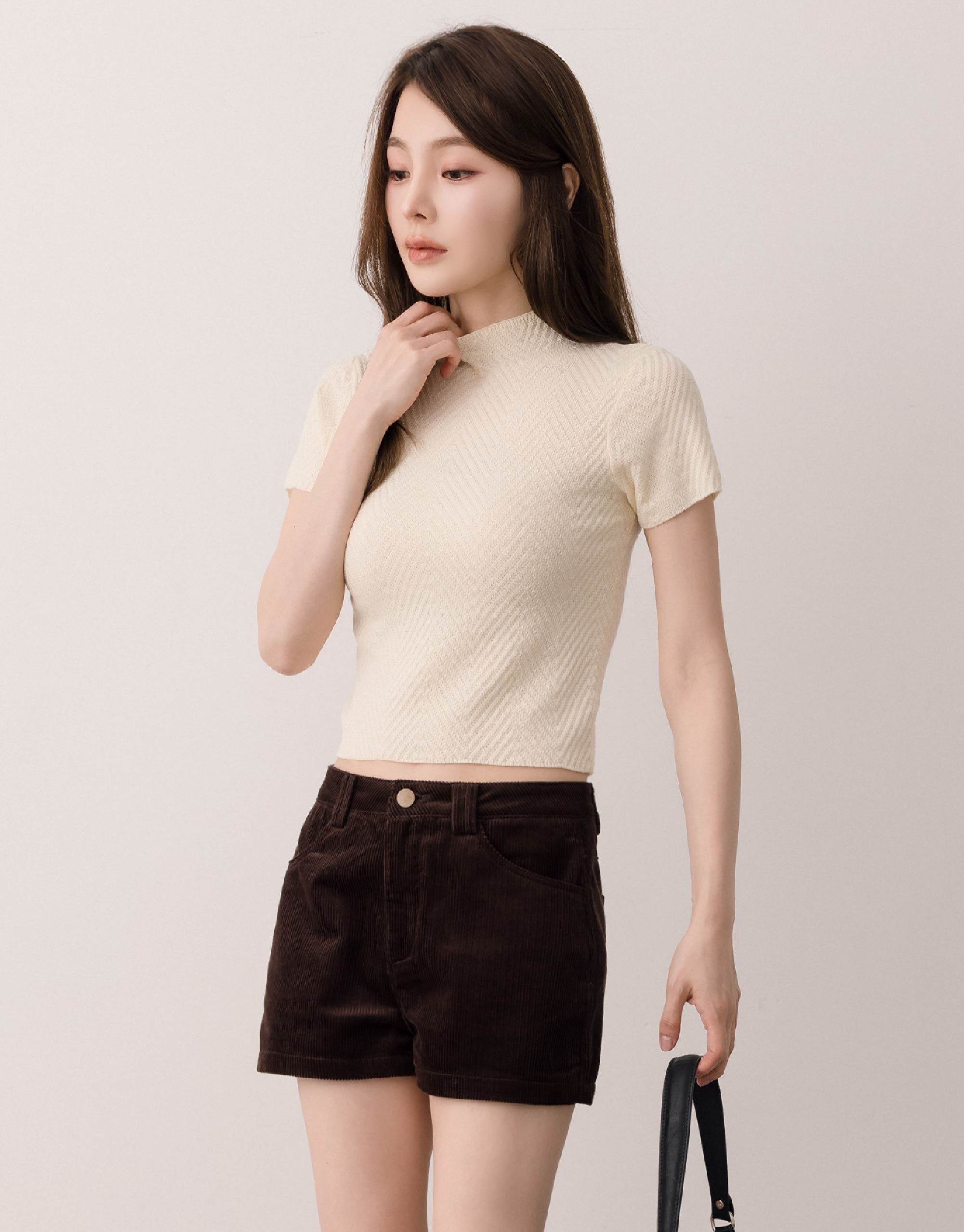 羊毛小立領織紋針織上衣