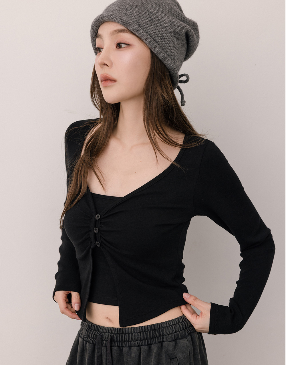 兩件式前胸抓皺造型上衣