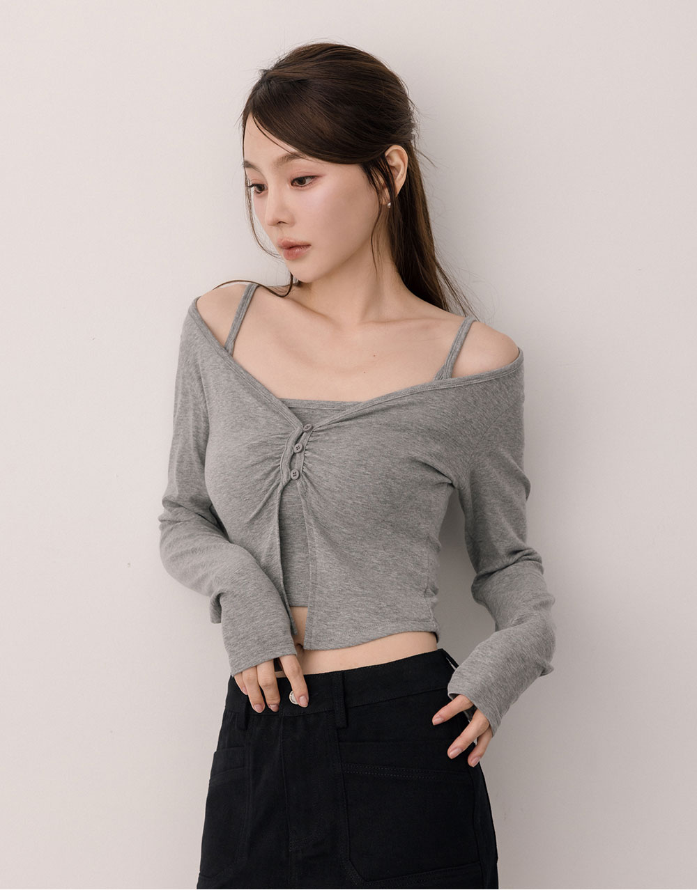 兩件式前胸抓皺造型上衣