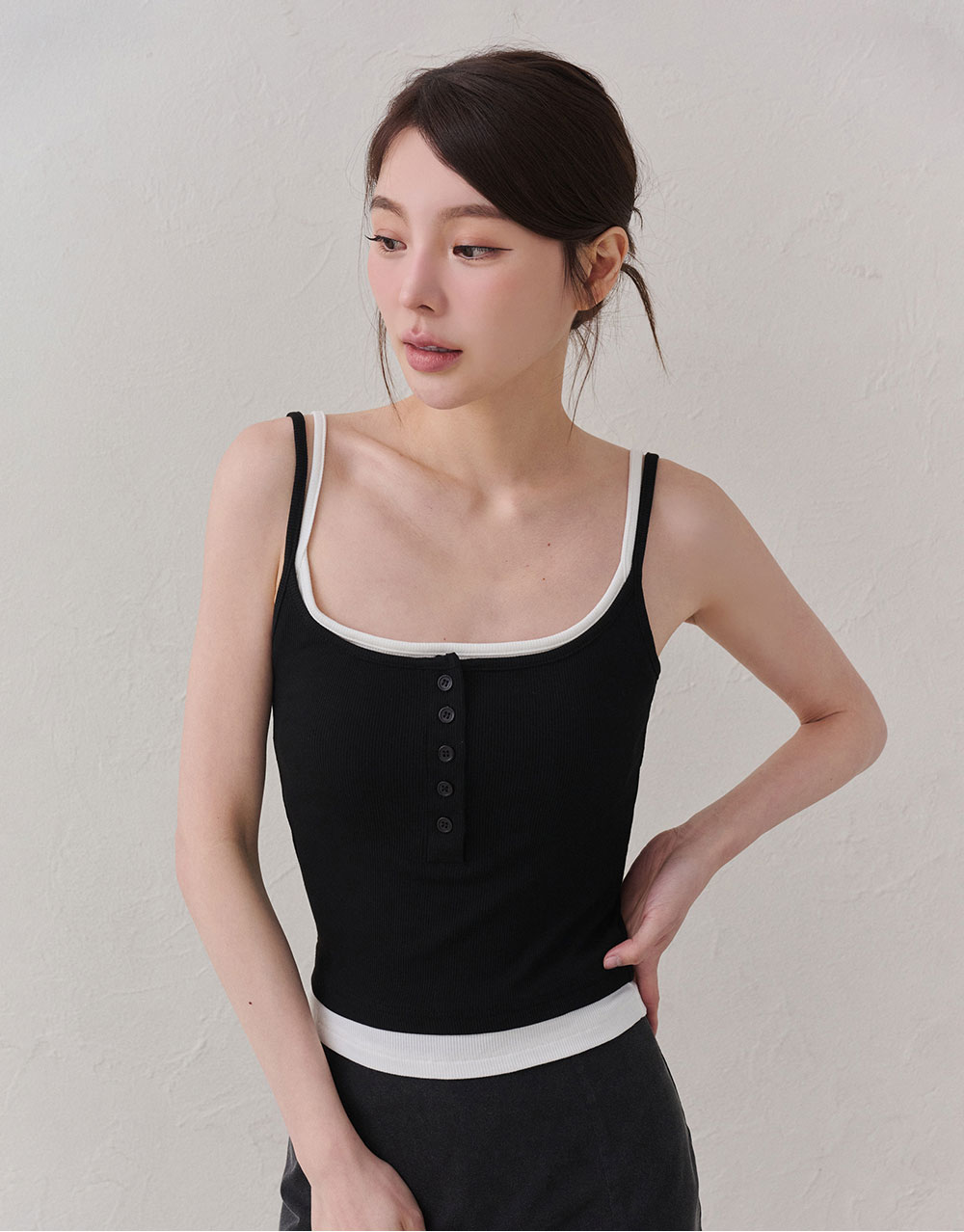 撞色羅紋半開襟BRA上衣