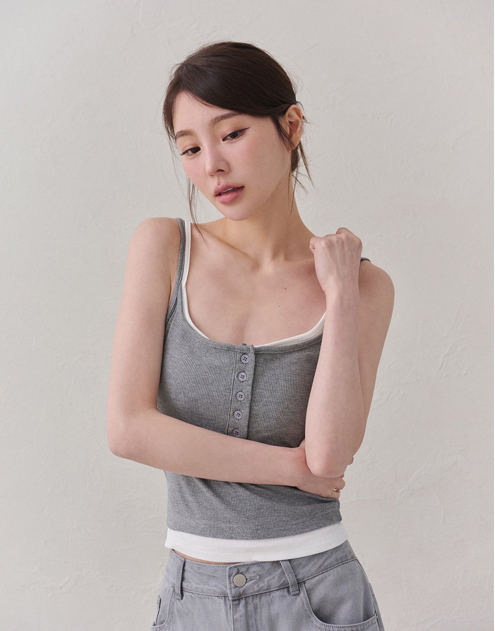 撞色羅紋半開襟BRA上衣