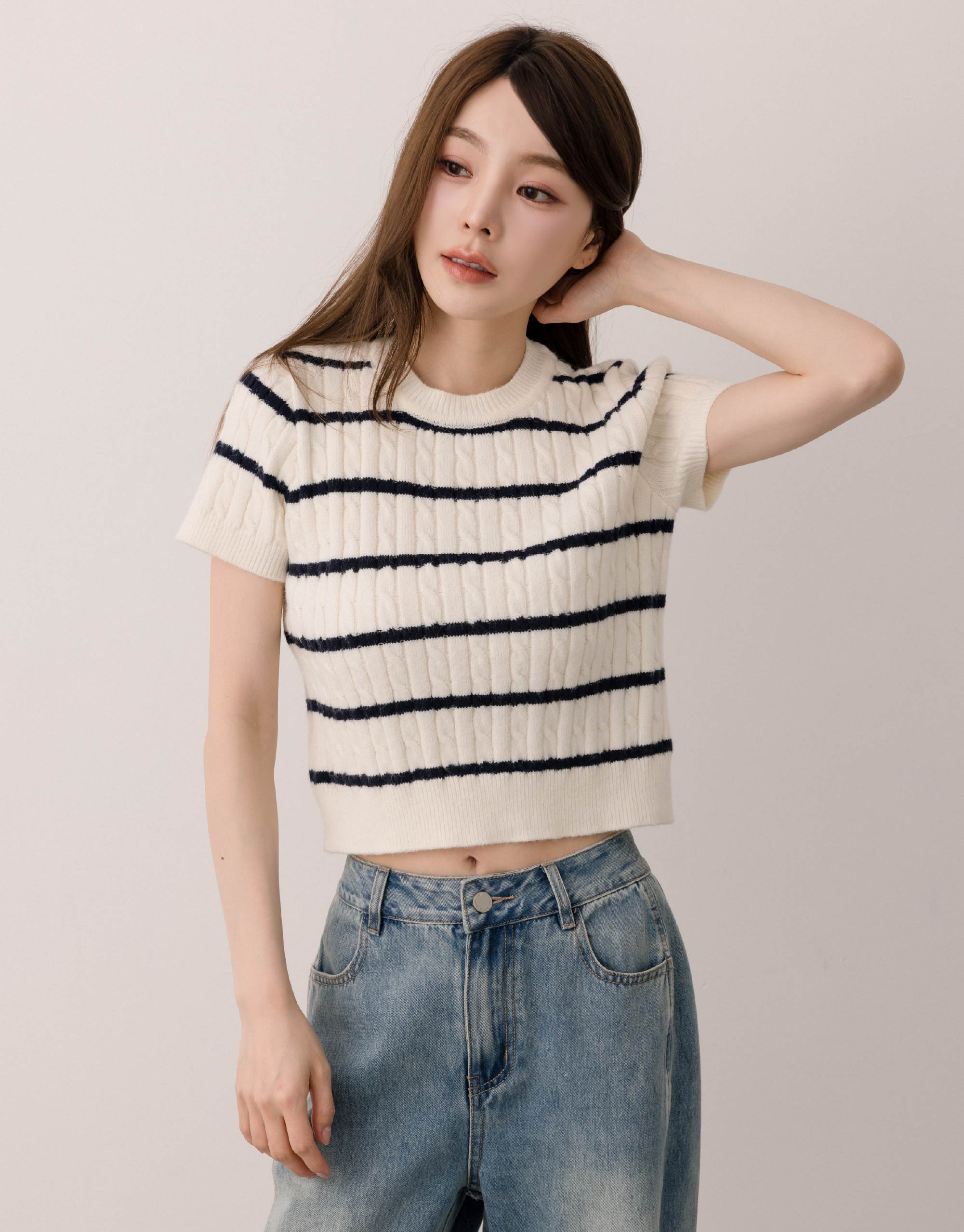 麻花條紋針織上衣