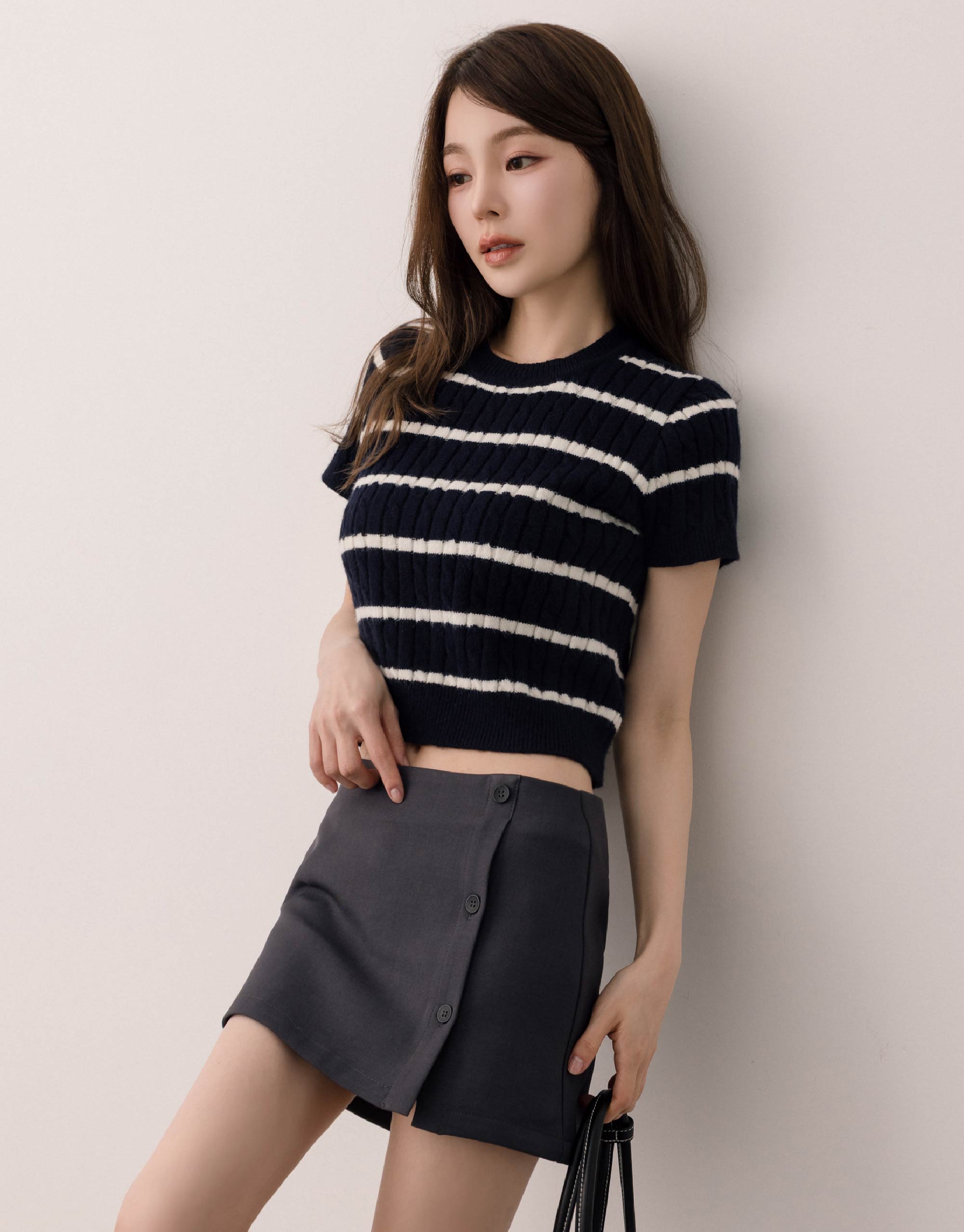 麻花條紋針織上衣