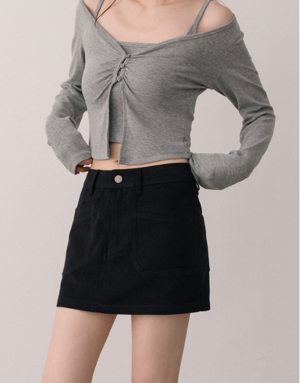 雙口袋斜紋短裙