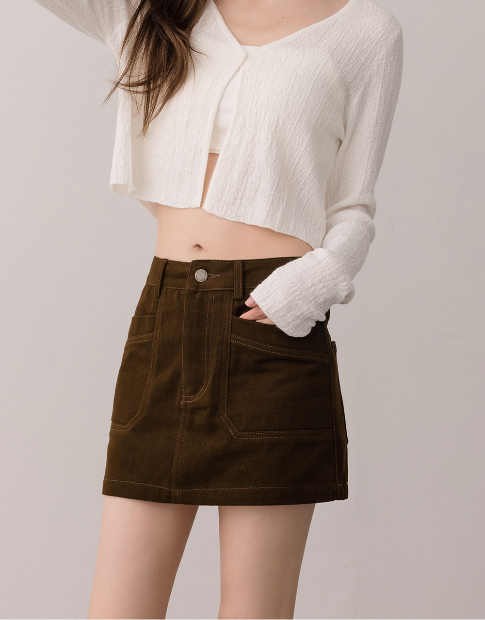 雙口袋斜紋短裙