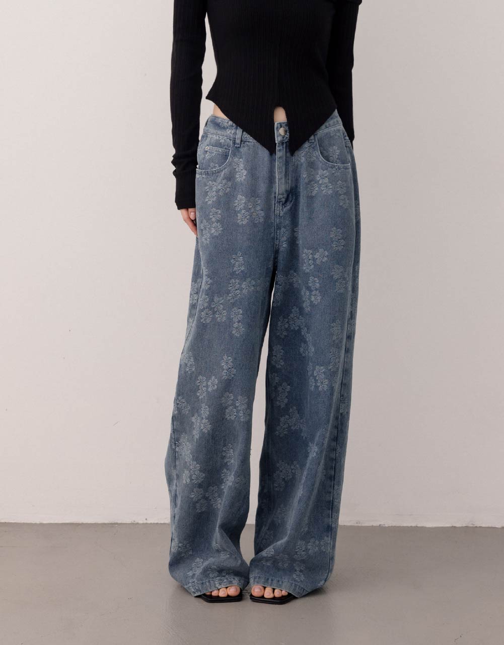 緹花牛仔長褲