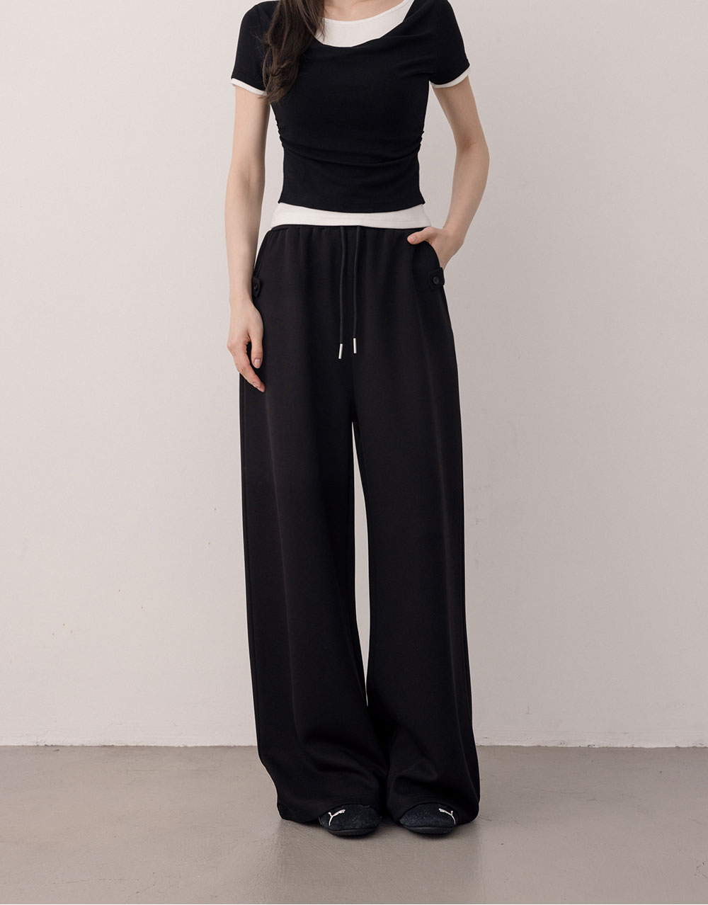 腰抽繩長褲(砂洗果凍棉)