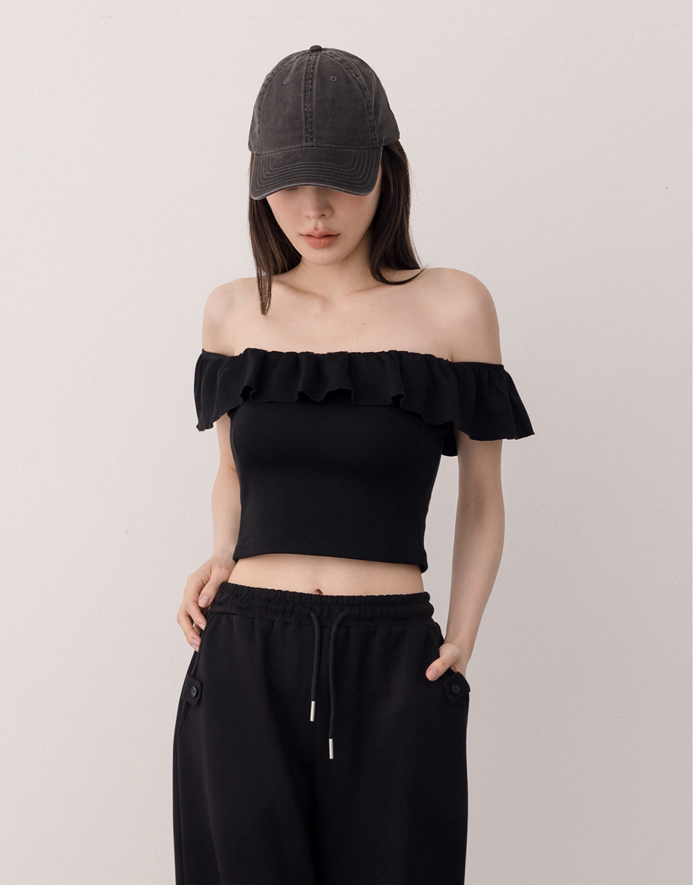 荷葉一字領BRA上衣(砂洗果凍棉)