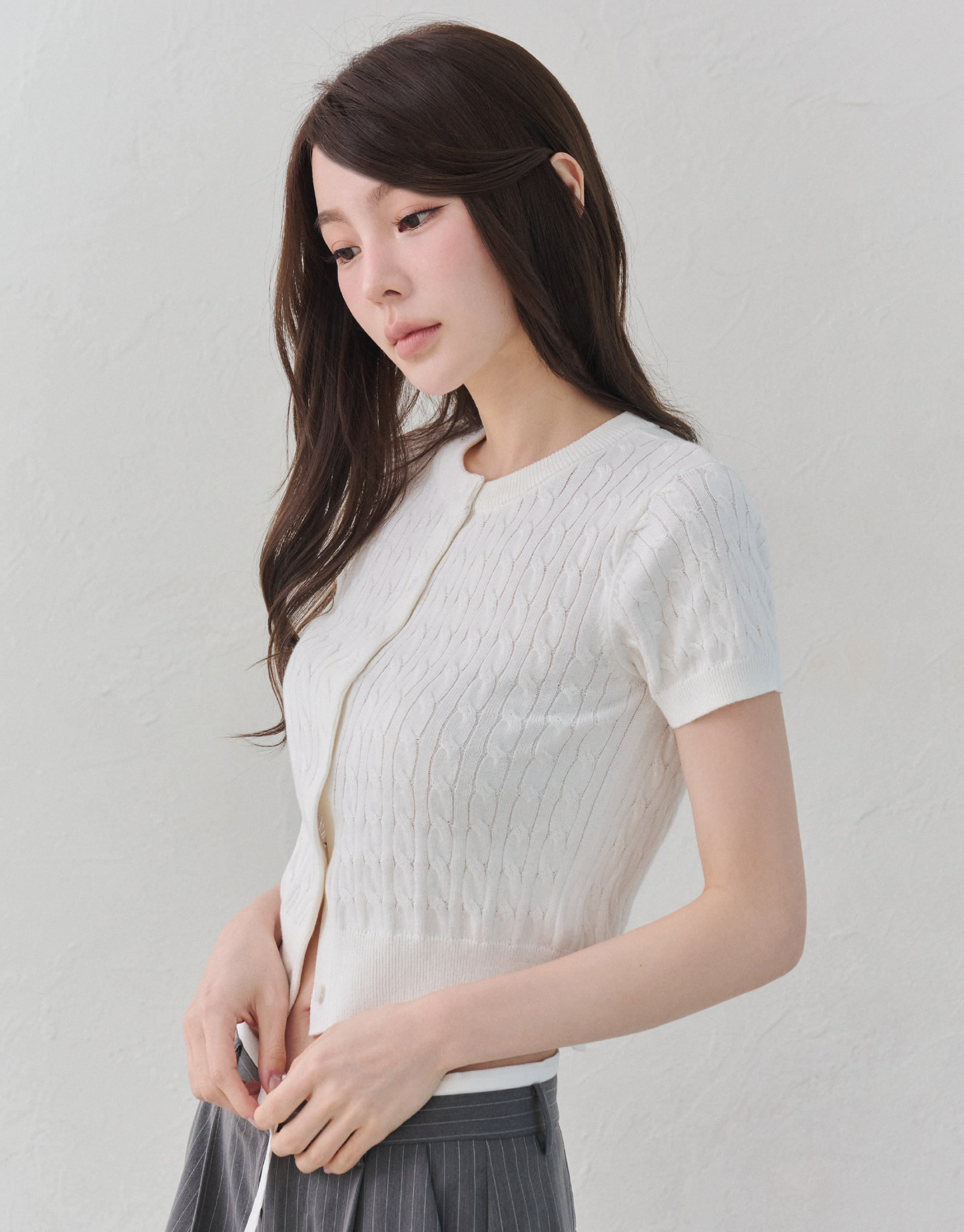 麻花開襟針織上衣