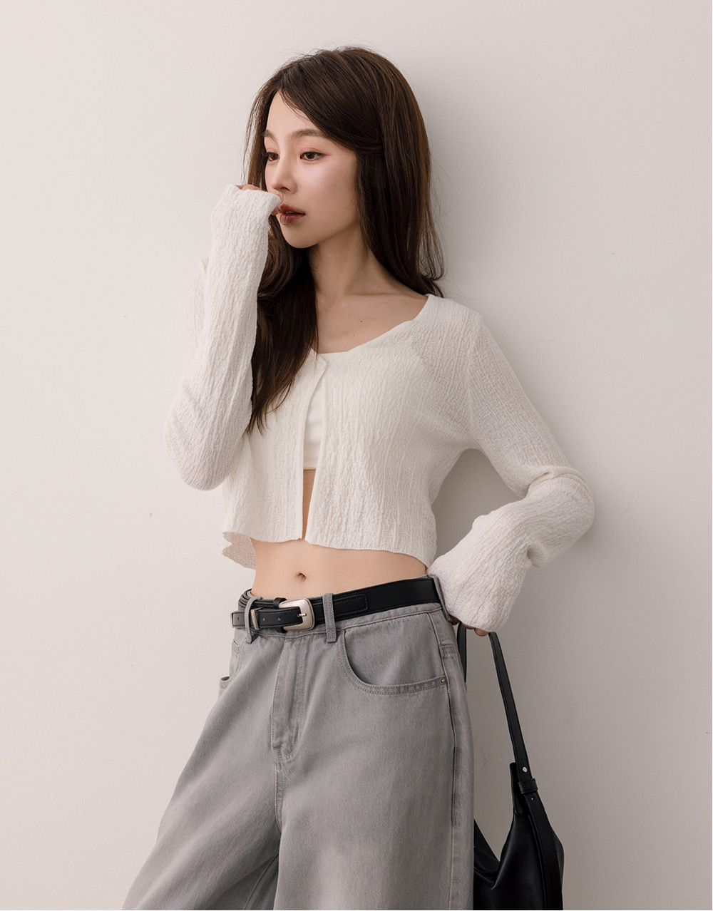 紋理單釦針織外套