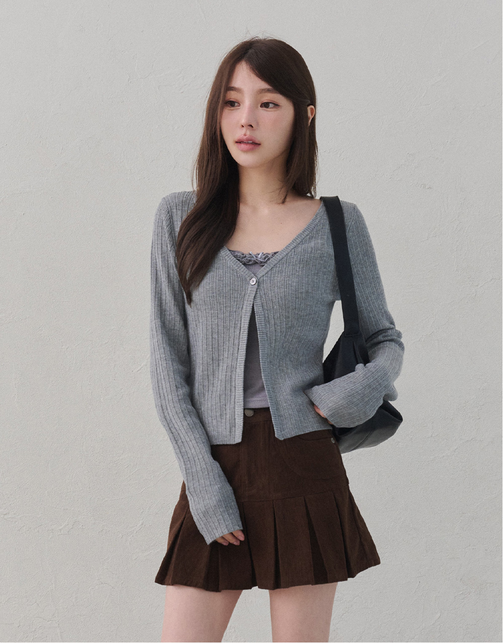 單釦直坑條針織小外套