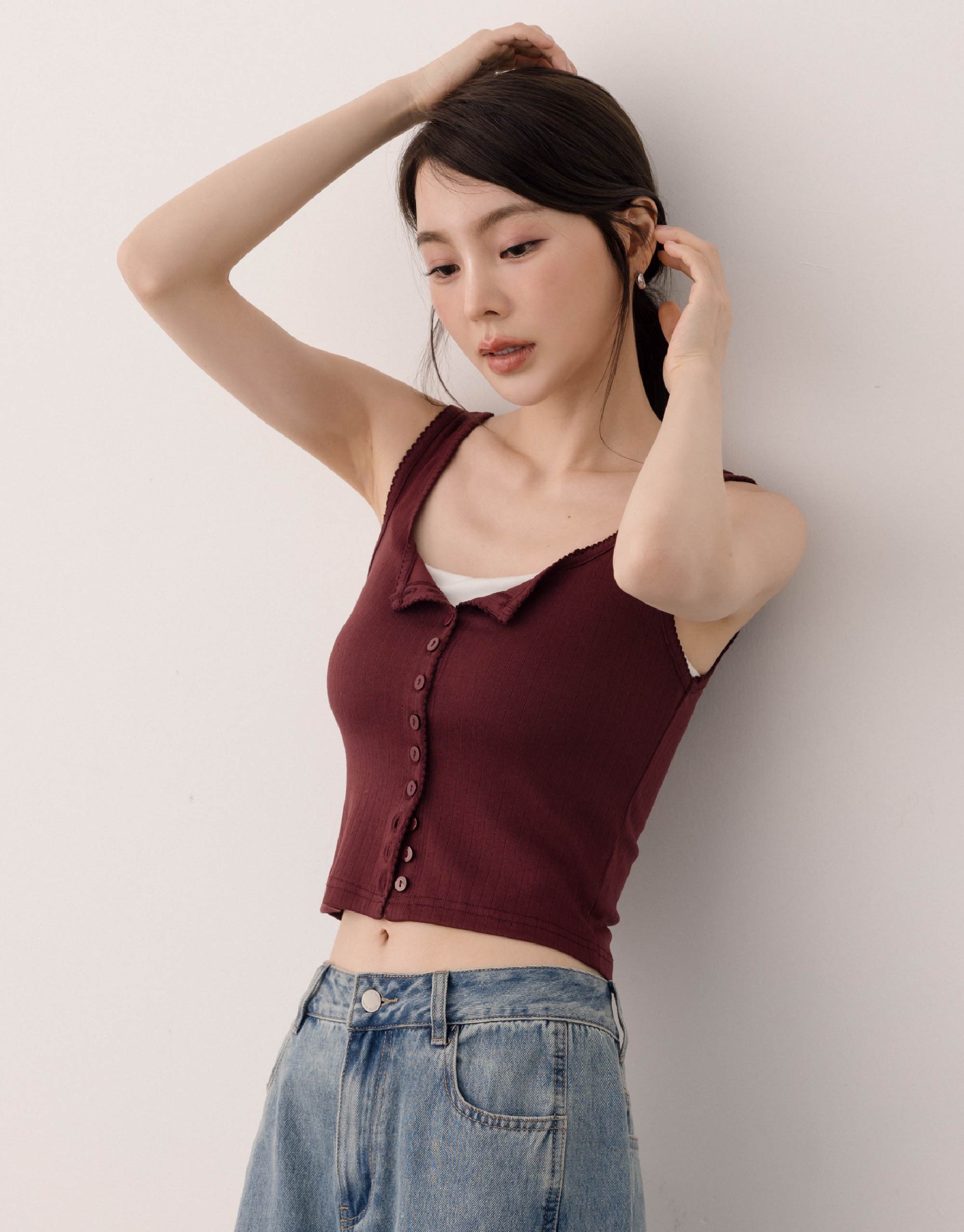 排釦花邊緹花背心