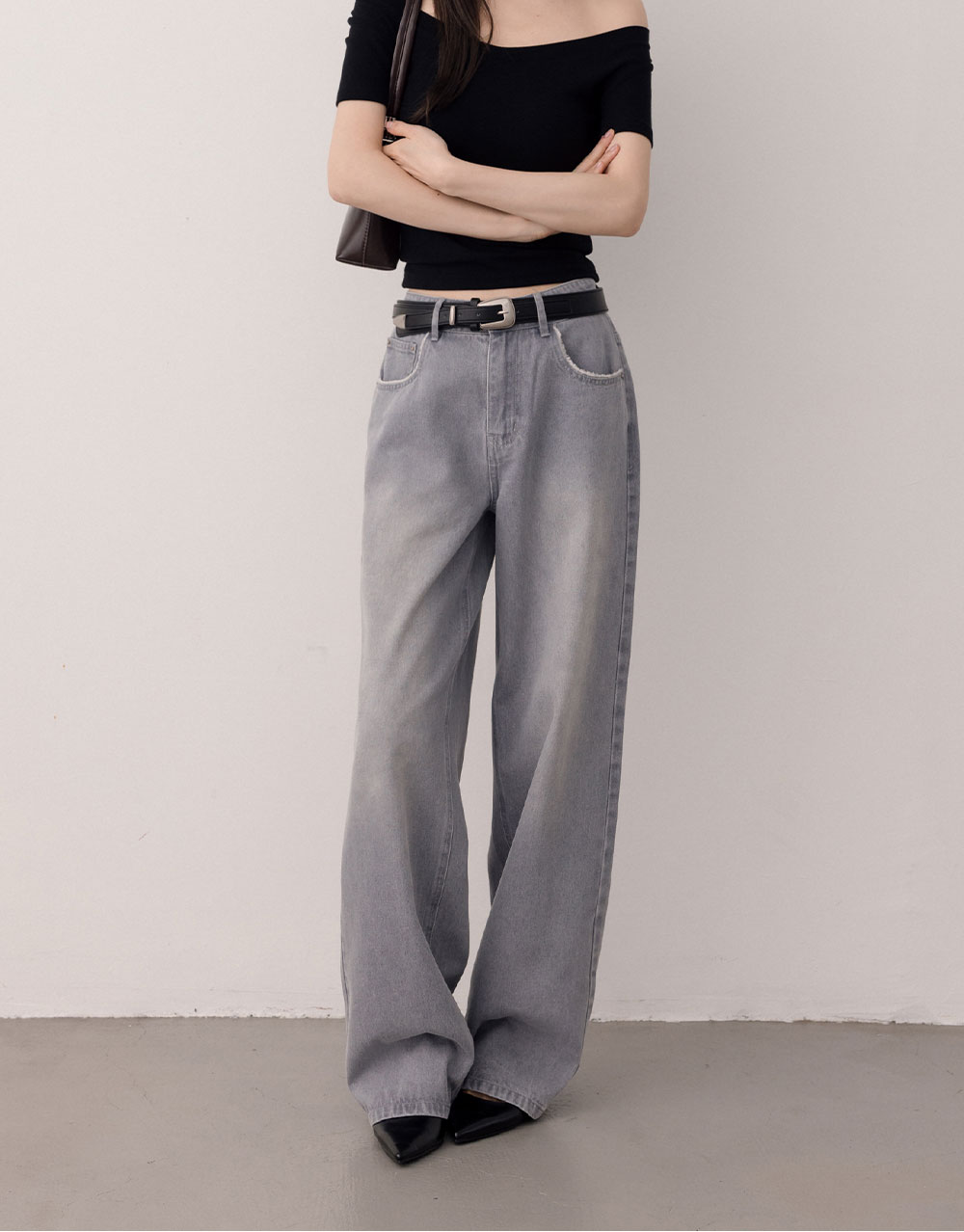 修身抽鬚直筒牛仔褲