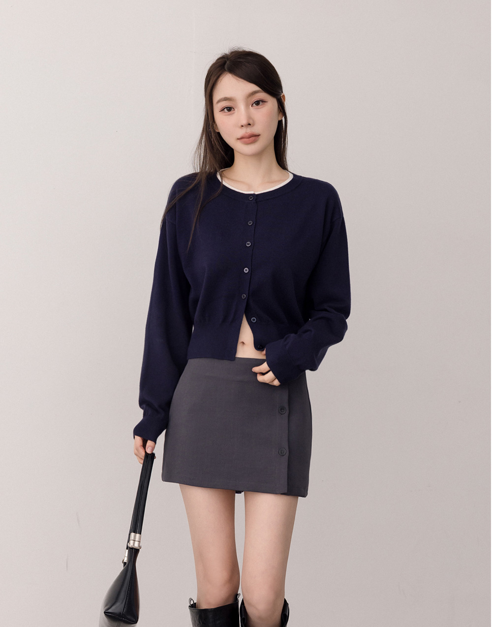 圓領撞色針織外套