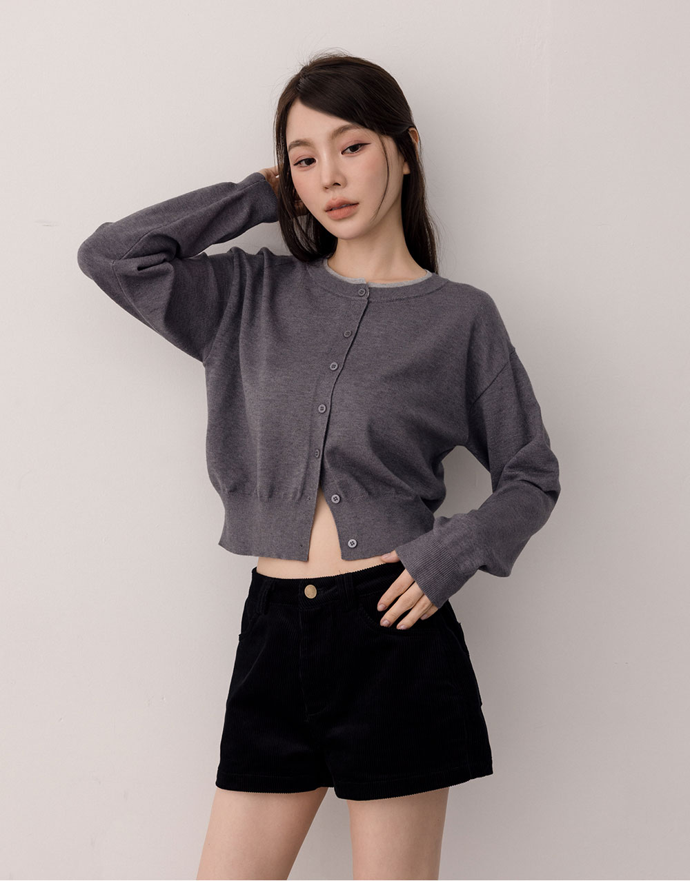 圓領撞色針織外套