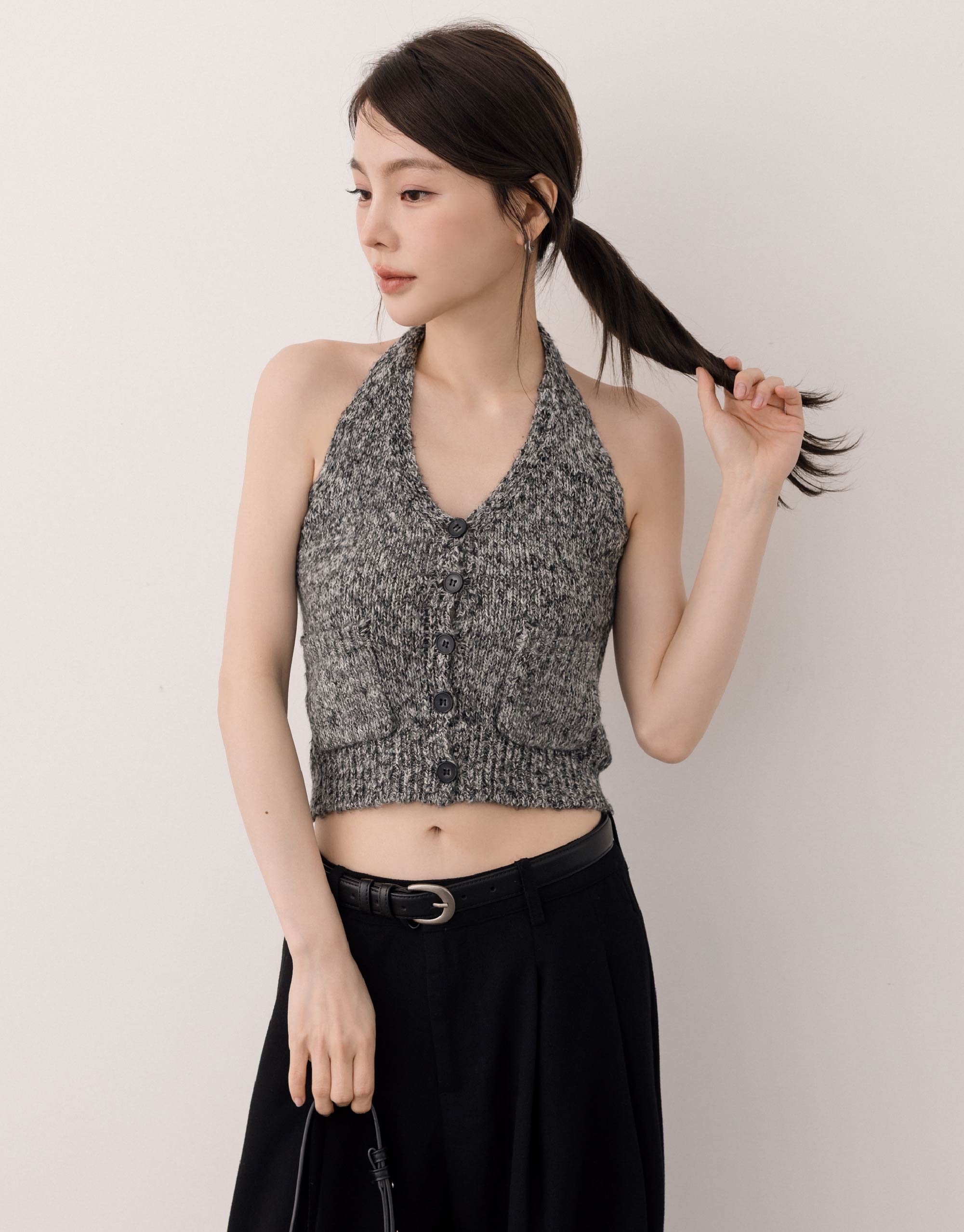 繞脖混紗針織背心