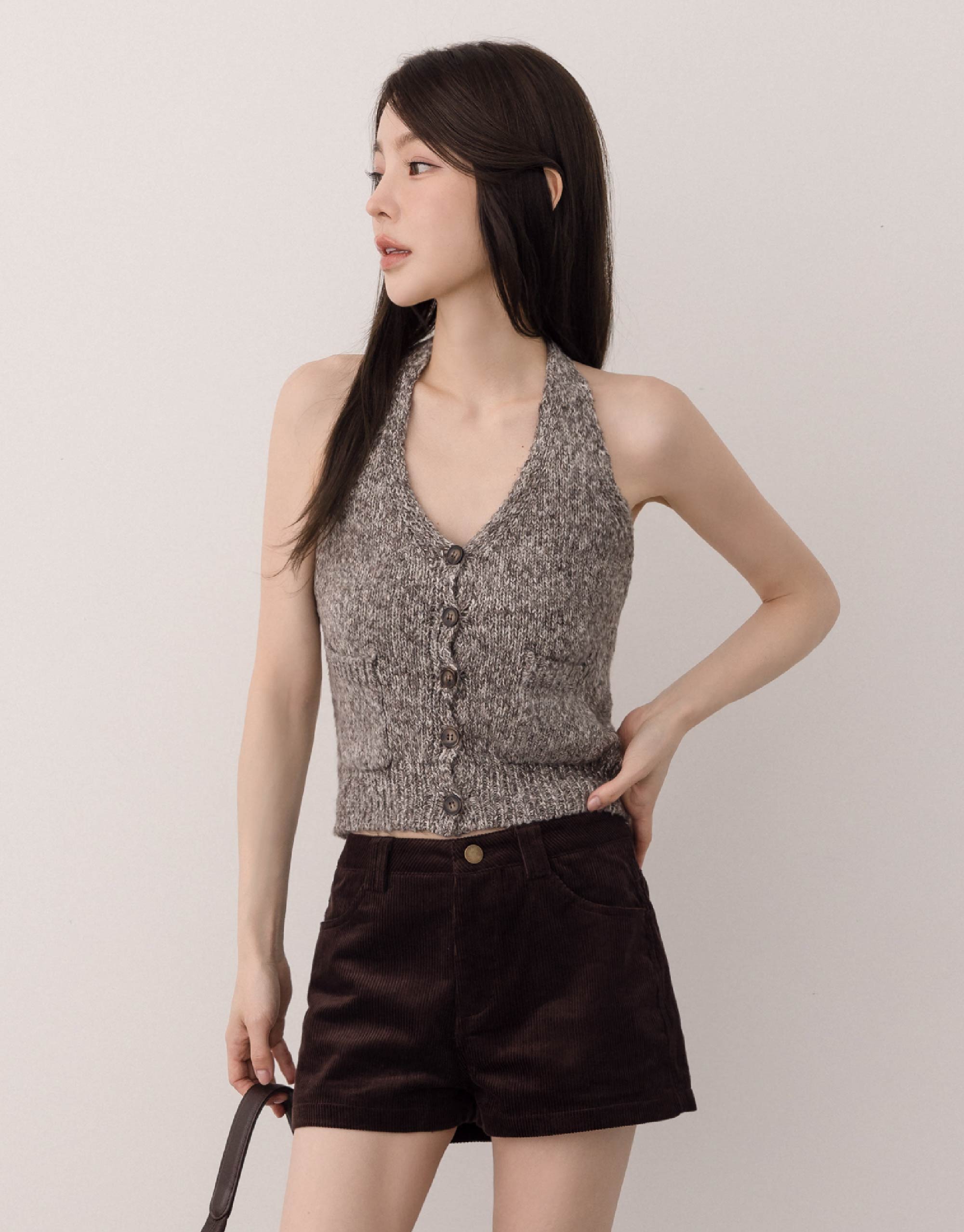 繞脖混紗針織背心