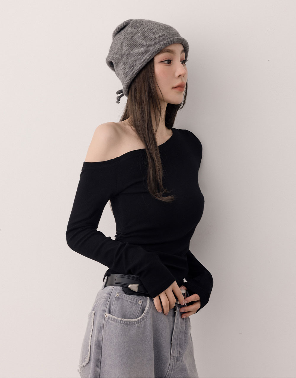 斜領抓皺上衣(EcoCosy極柔優可絲)