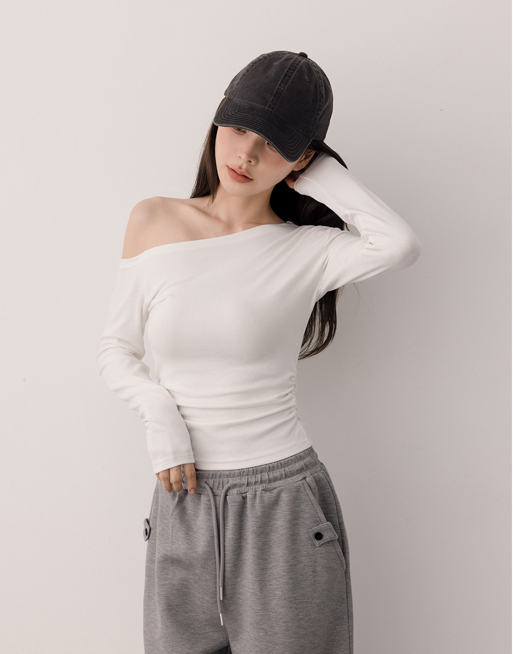 斜領抓皺上衣(EcoCosy極柔優可絲)