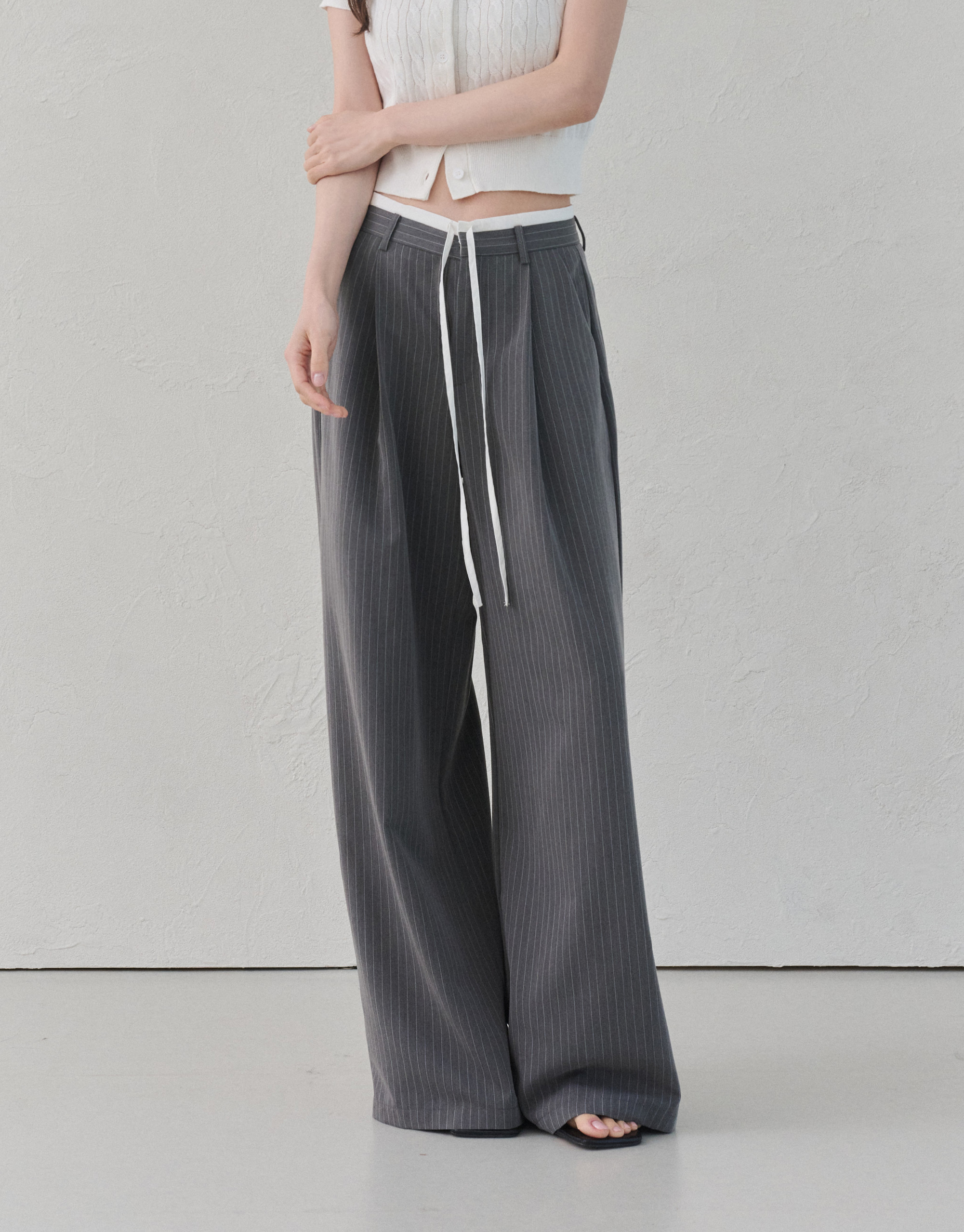 撞色腰頭條紋長褲