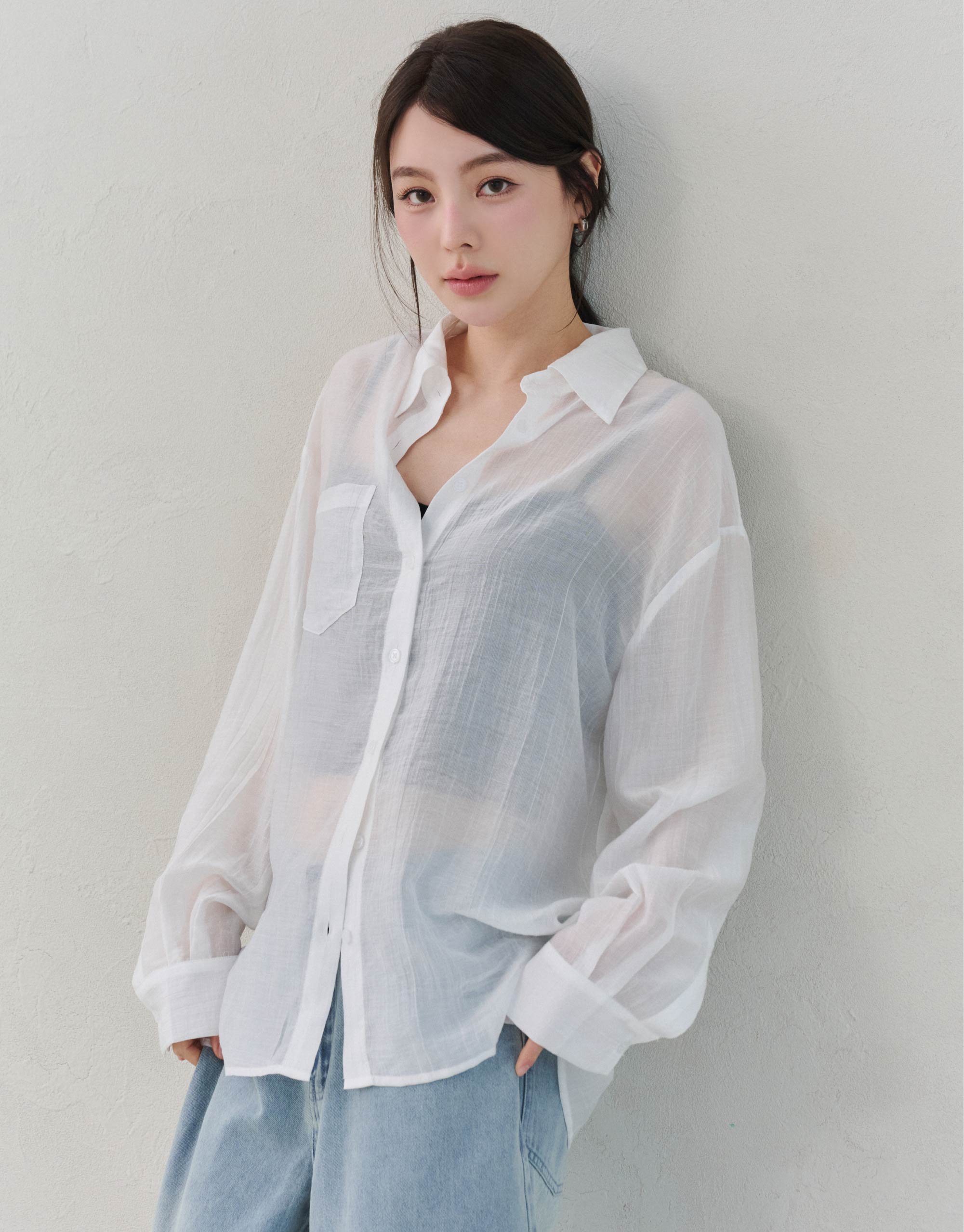 紋理感微透膚襯衫