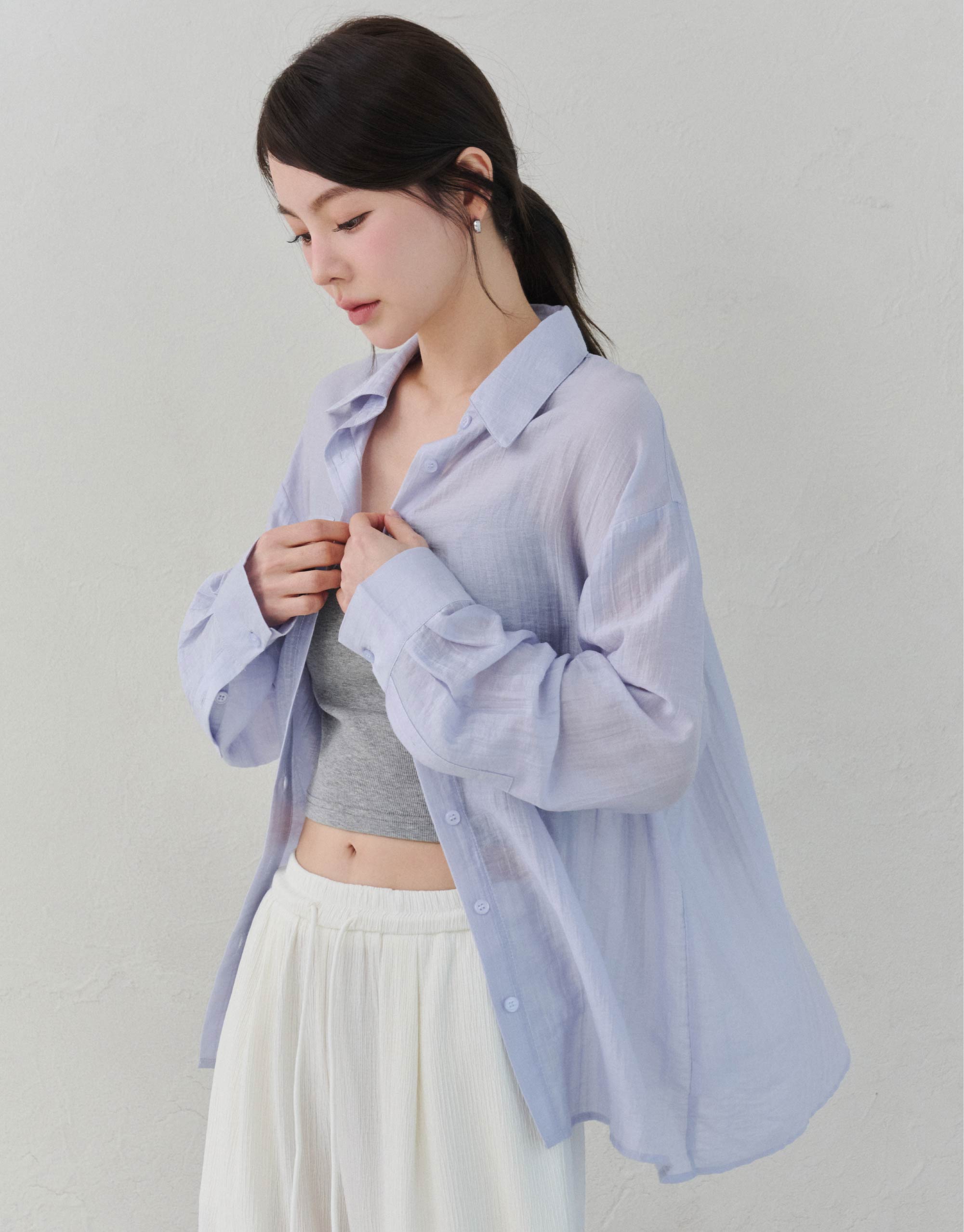 紋理感微透膚襯衫