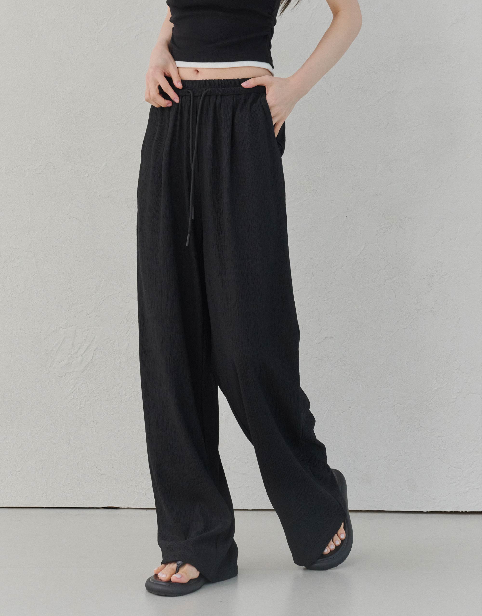 紋理感抽繩長褲