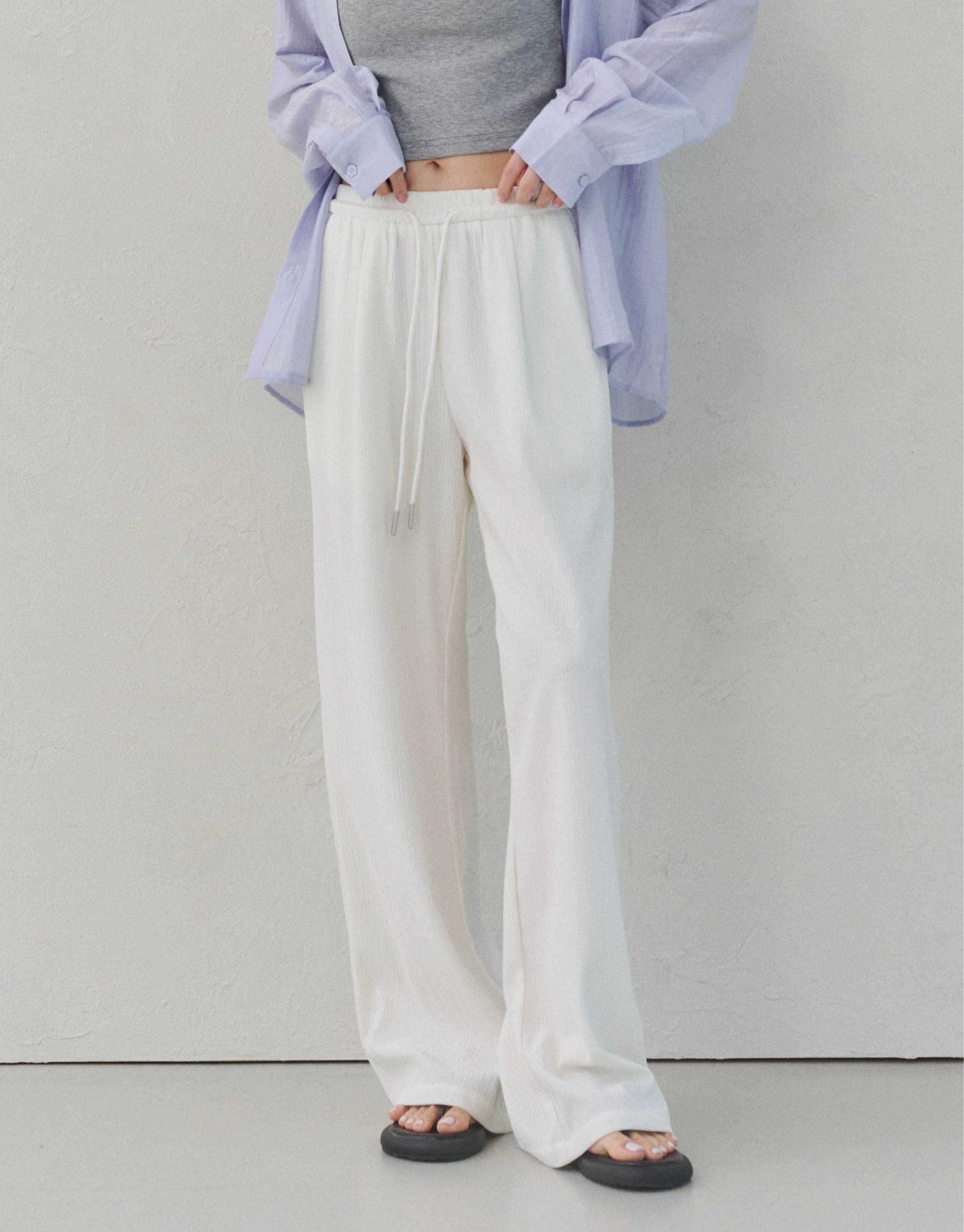 紋理感抽繩長褲