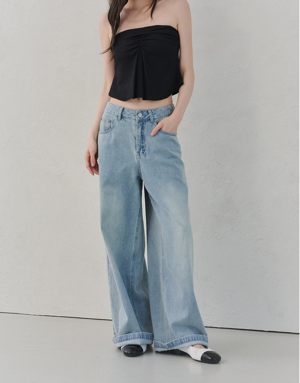 小花鉚釘牛仔褲