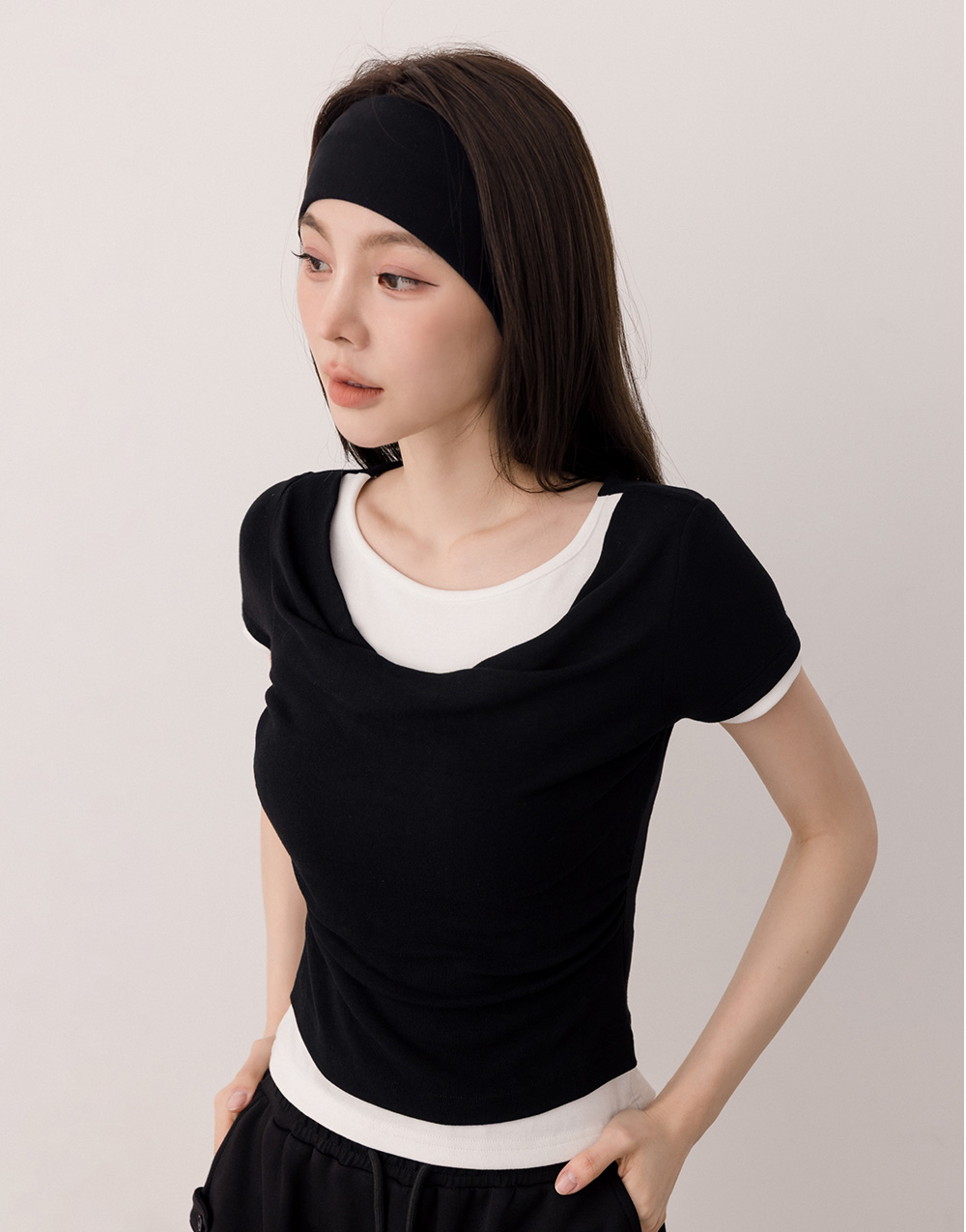 垂墜領抓皺上衣(EcoCosy極柔優可絲)