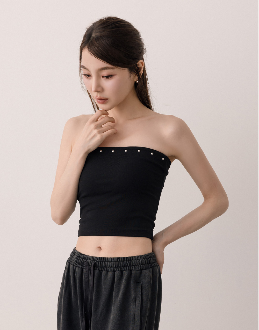 鉚釘萊賽爾平口BRA上衣