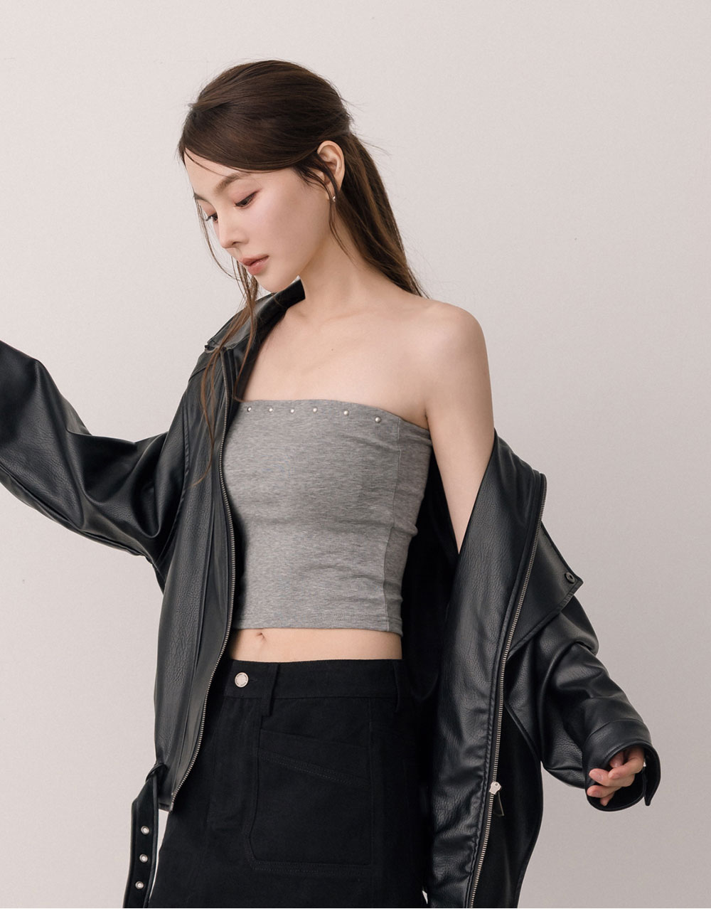 鉚釘萊賽爾平口BRA上衣