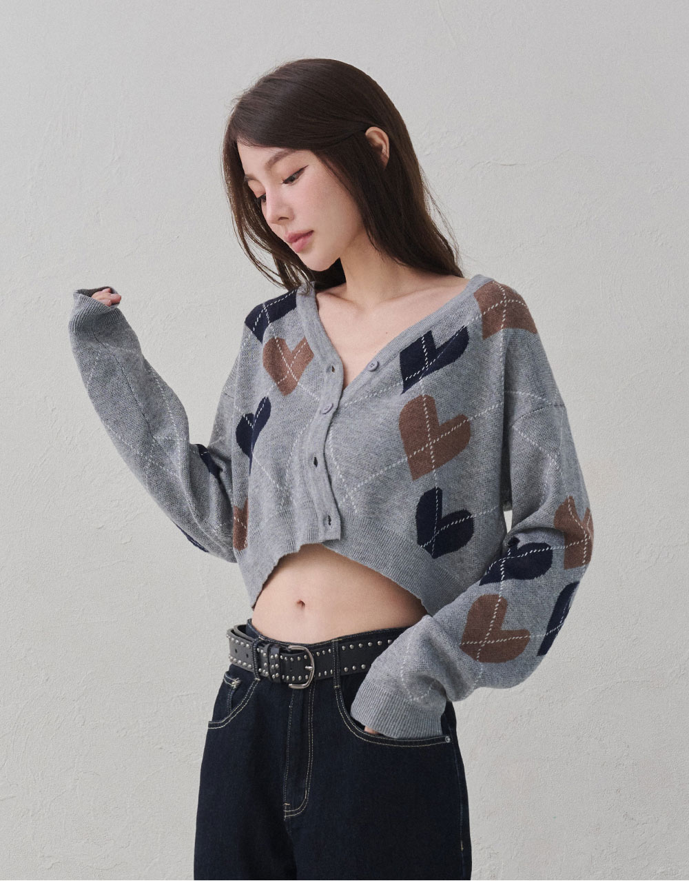 愛心菱格紋針織外套