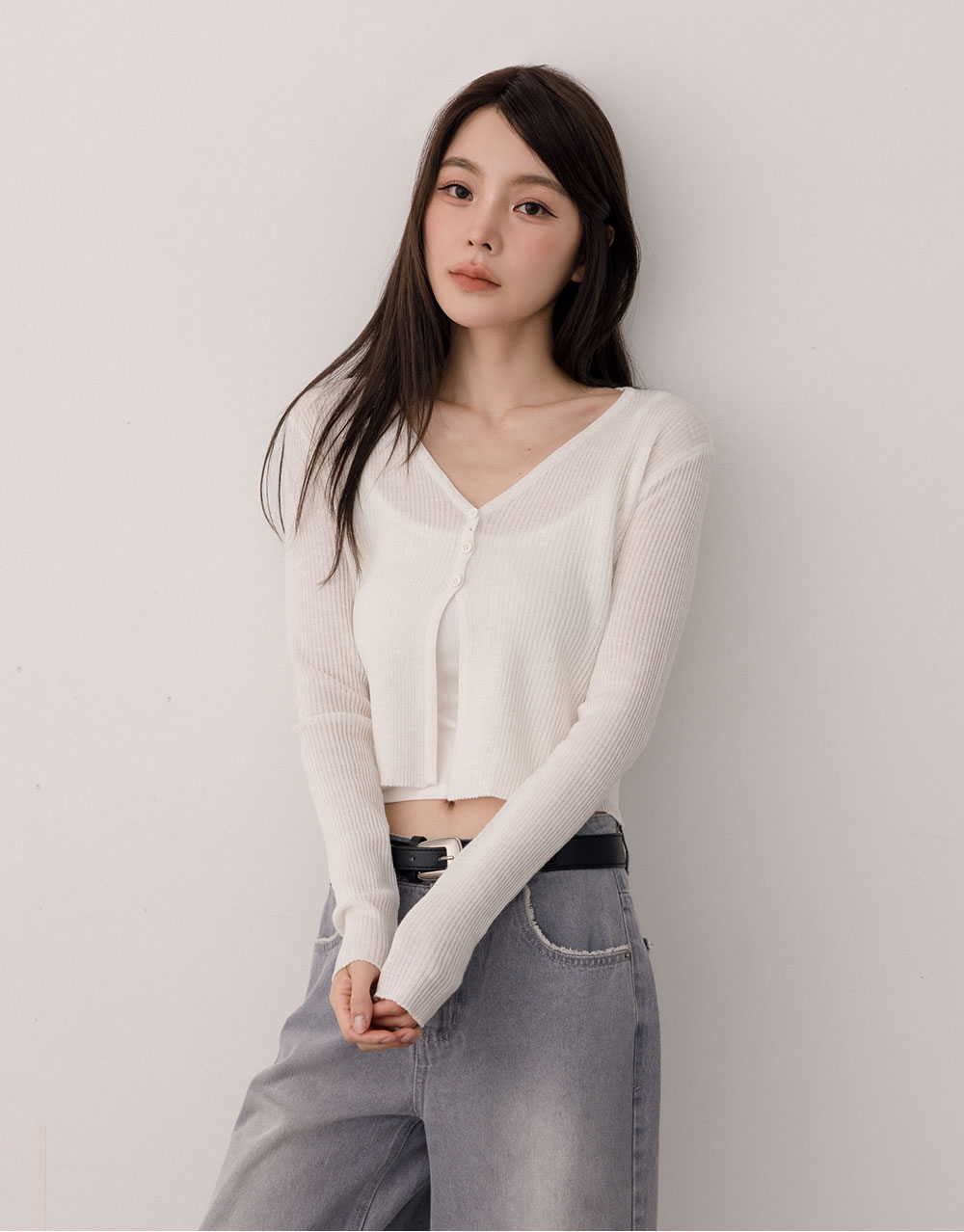 微透感V領針織小外套