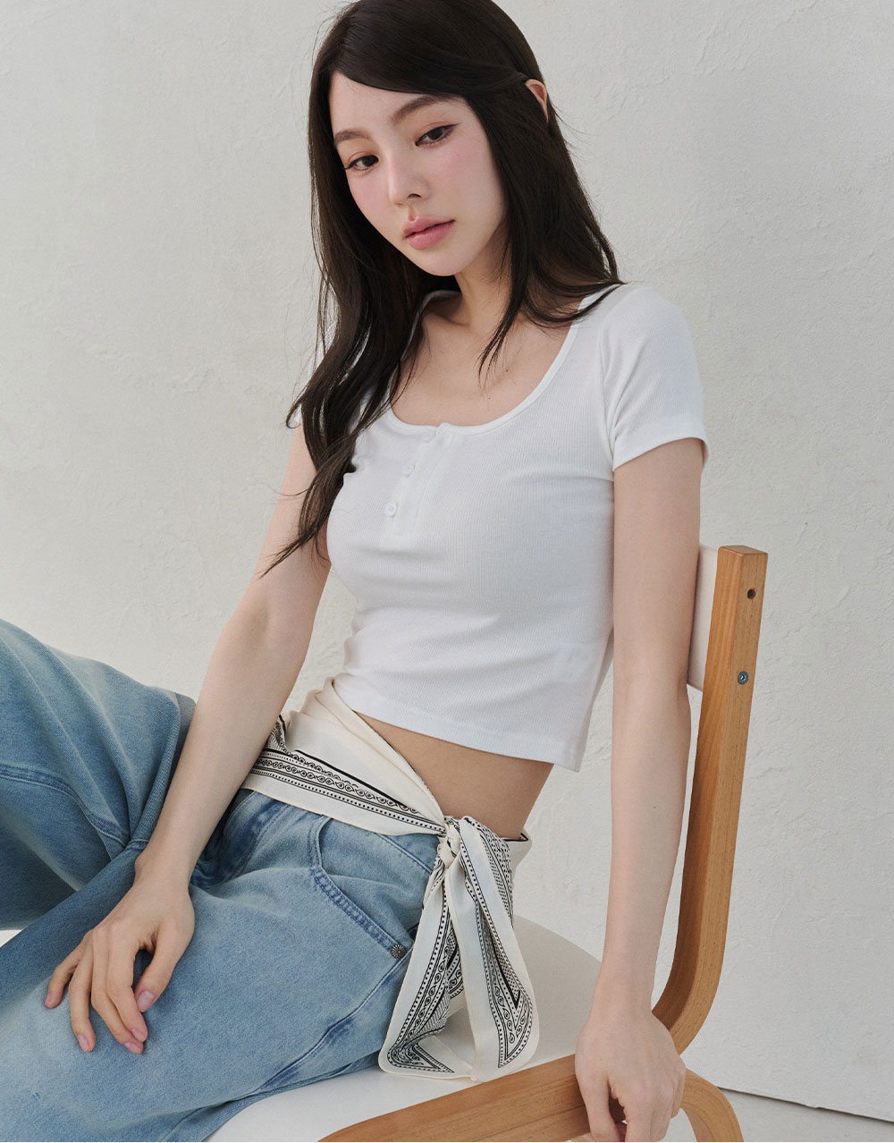 方領羅紋半開襟上衣