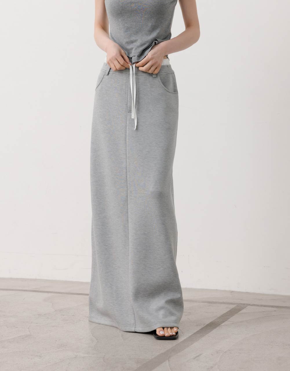 撞色腰頭長裙(砂洗果凍棉)