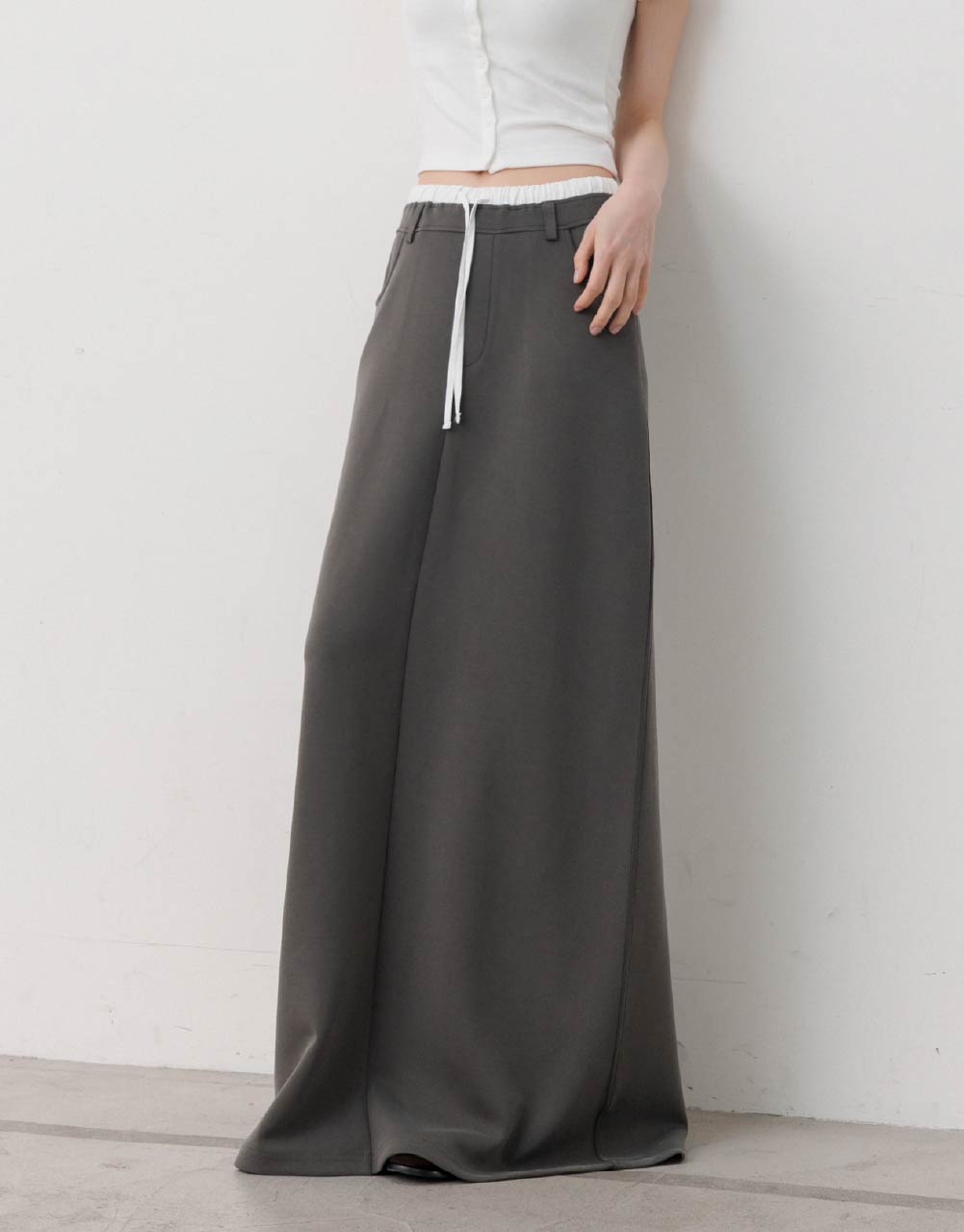 撞色腰頭長裙(砂洗果凍棉)