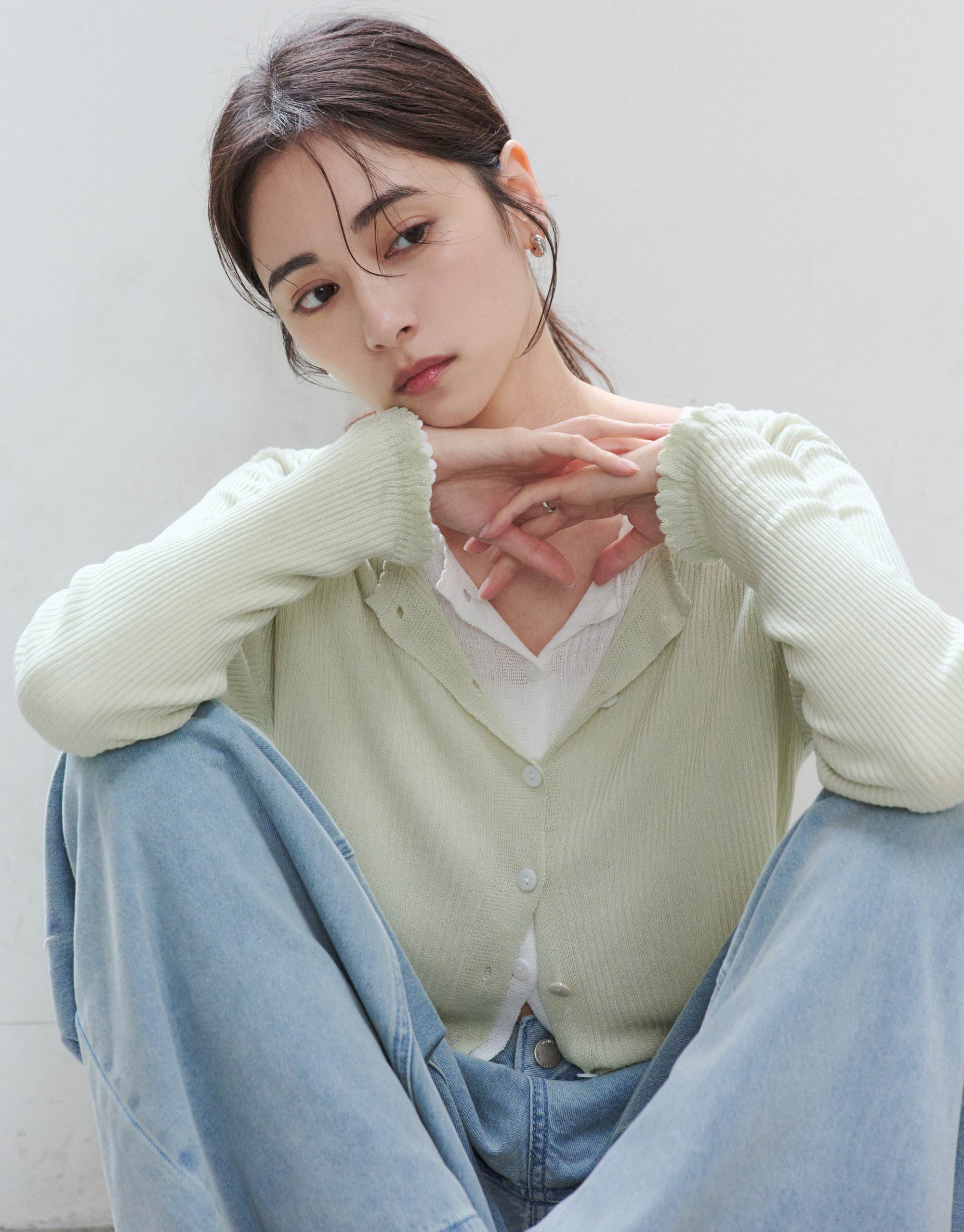 冰爽絲坑條捲邊針織外套