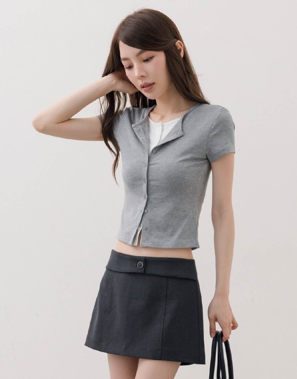 開襟假兩件短袖上衣