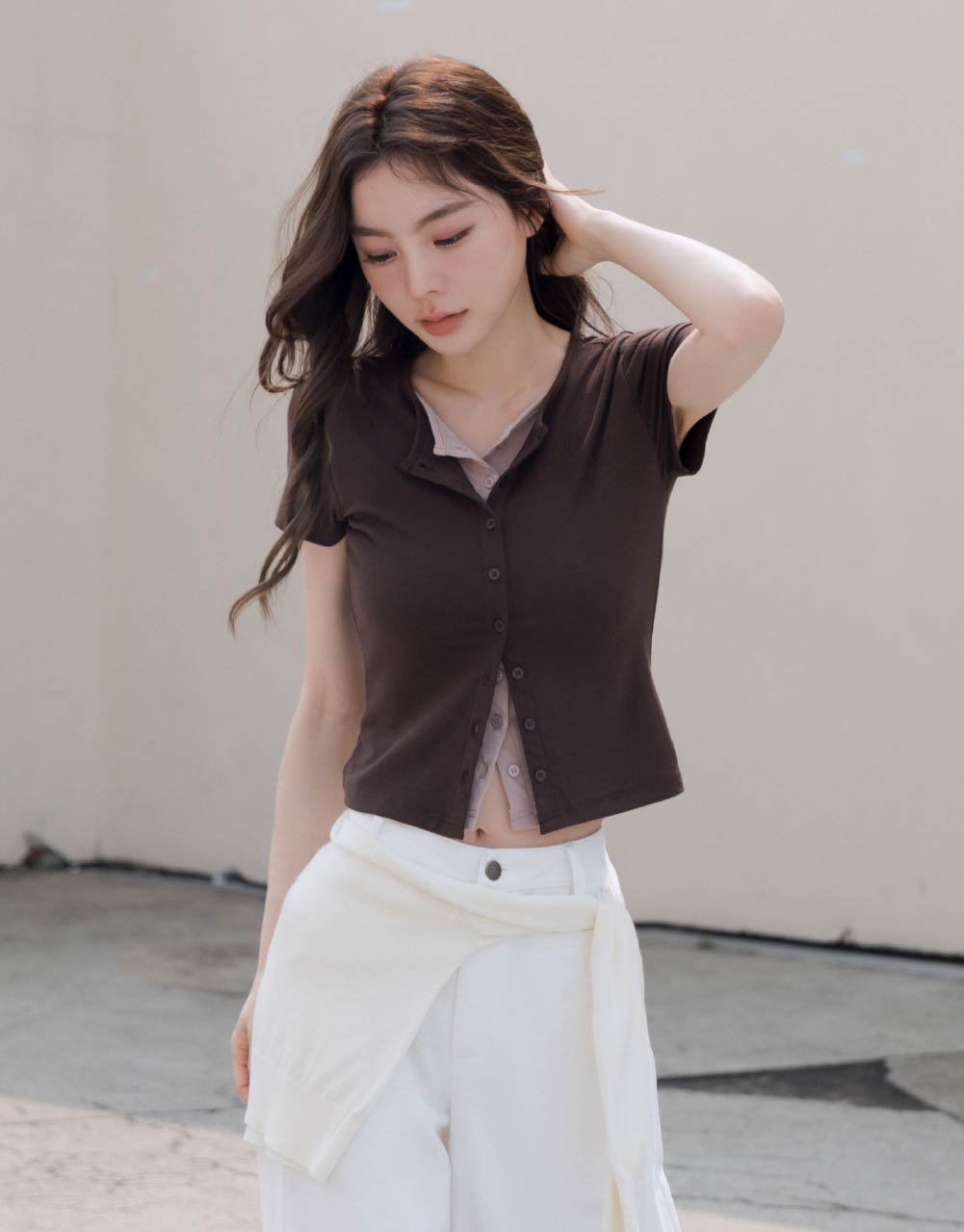 開襟假兩件短袖上衣