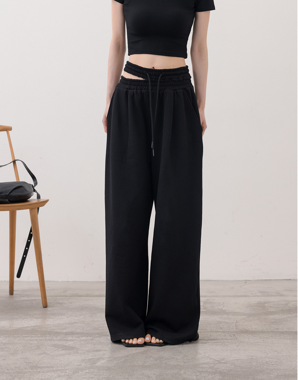 不對稱腰頭棉質長褲
